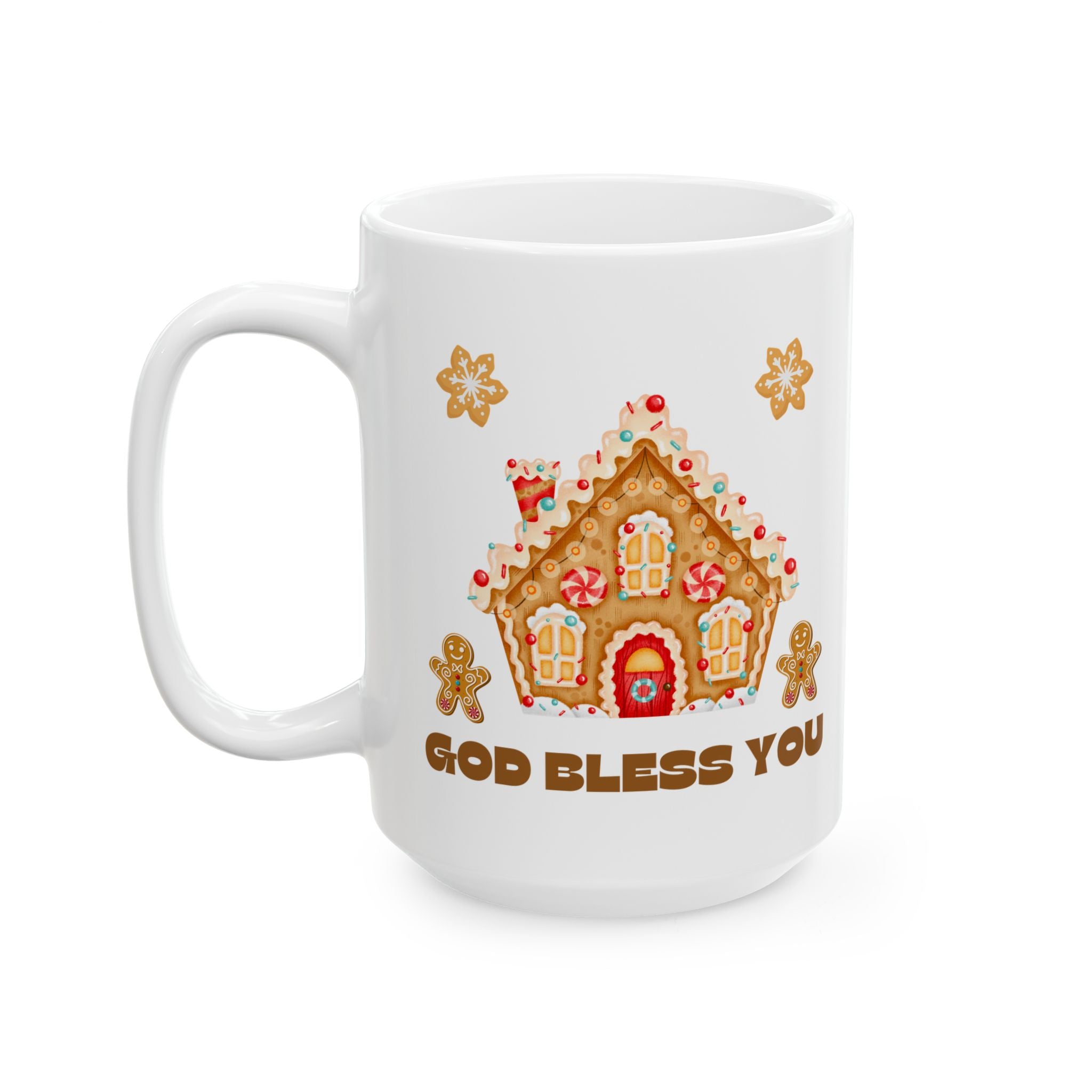 Gingerbread God Bless You Mug | Holiday Gift, Christmas Mug, Cute Coffee Cup, Festive Drinkware, Cozy Winter Decor