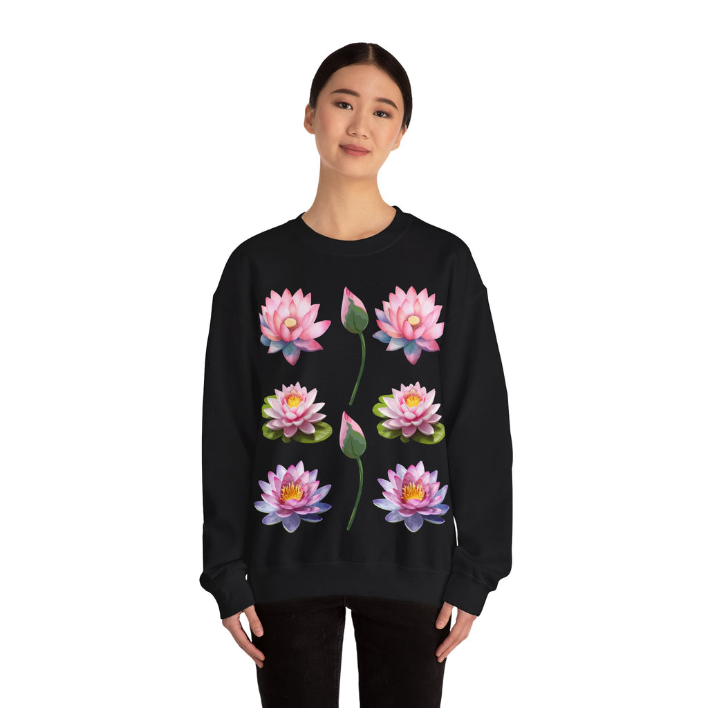 Lotus Flower Crewneck Sweatshirt — Pink Water Lily Botanical Sweatshirt
