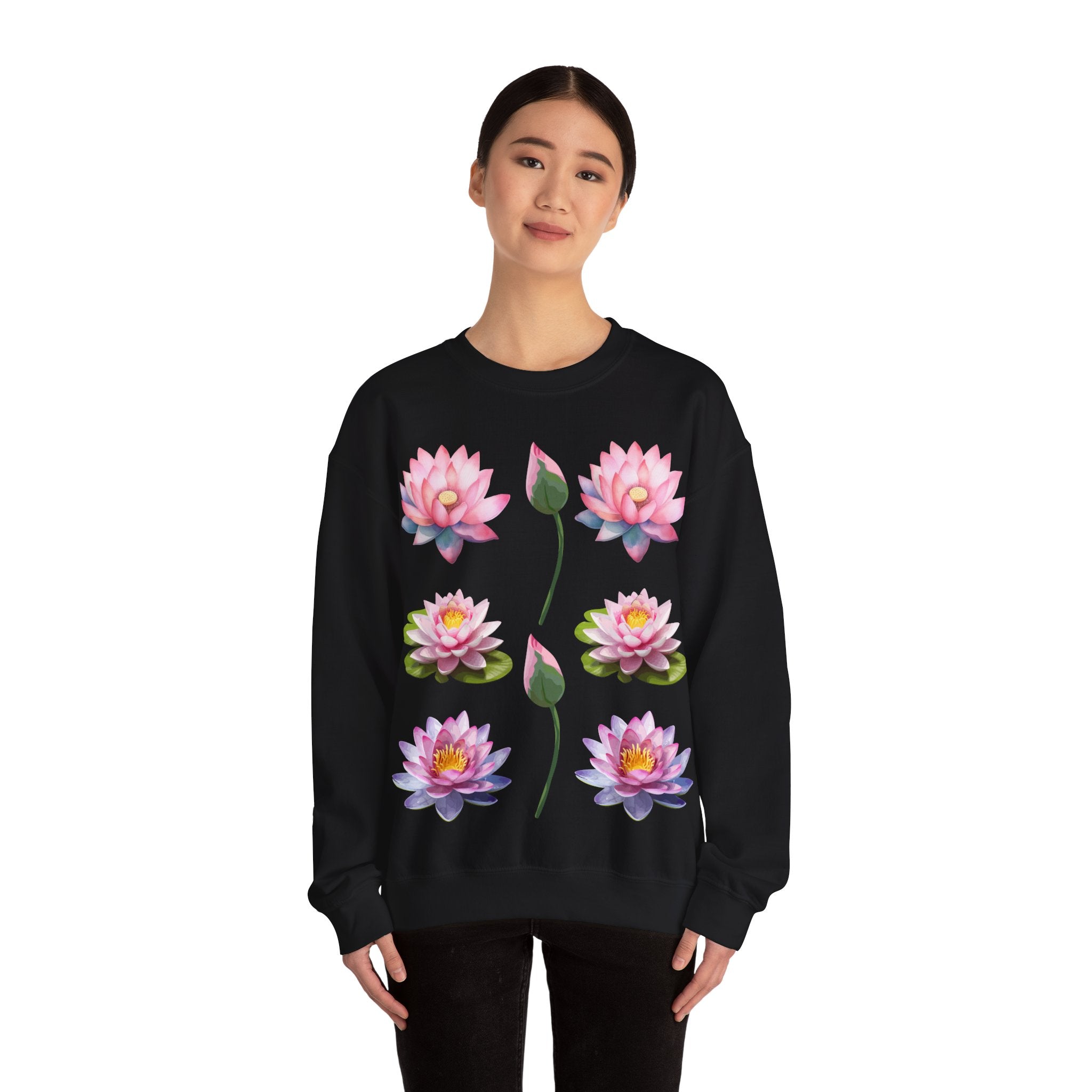 Lotus Flower Crewneck Sweatshirt — Pink Water Lily Botanical Sweatshirt