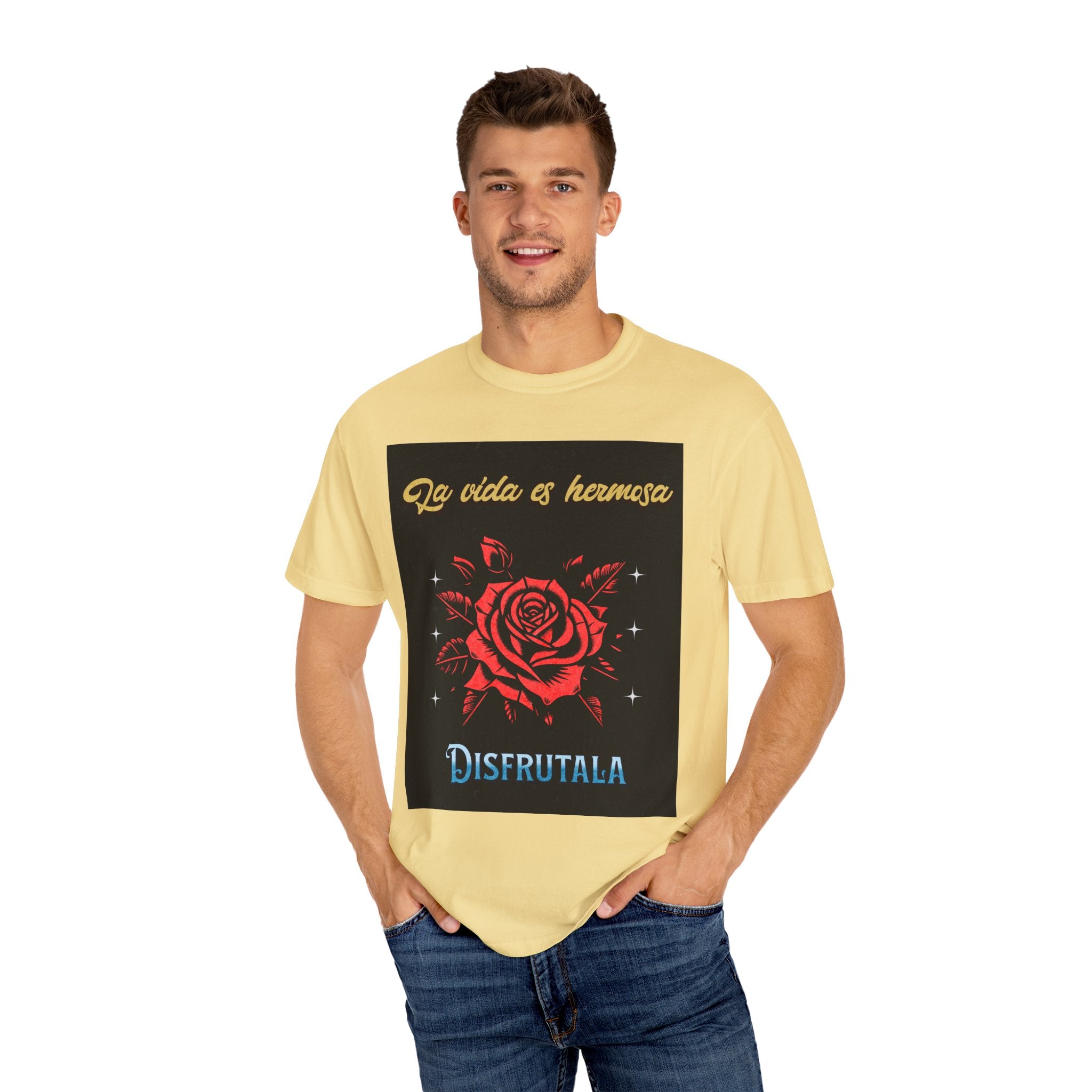 Vibrant Graphic Tee - 'La Vida es Hermosa' Rose Design, Unisex Cotton T-shirt, Gift for Friends, Positive Vibes, Casual Wear, Summer Style