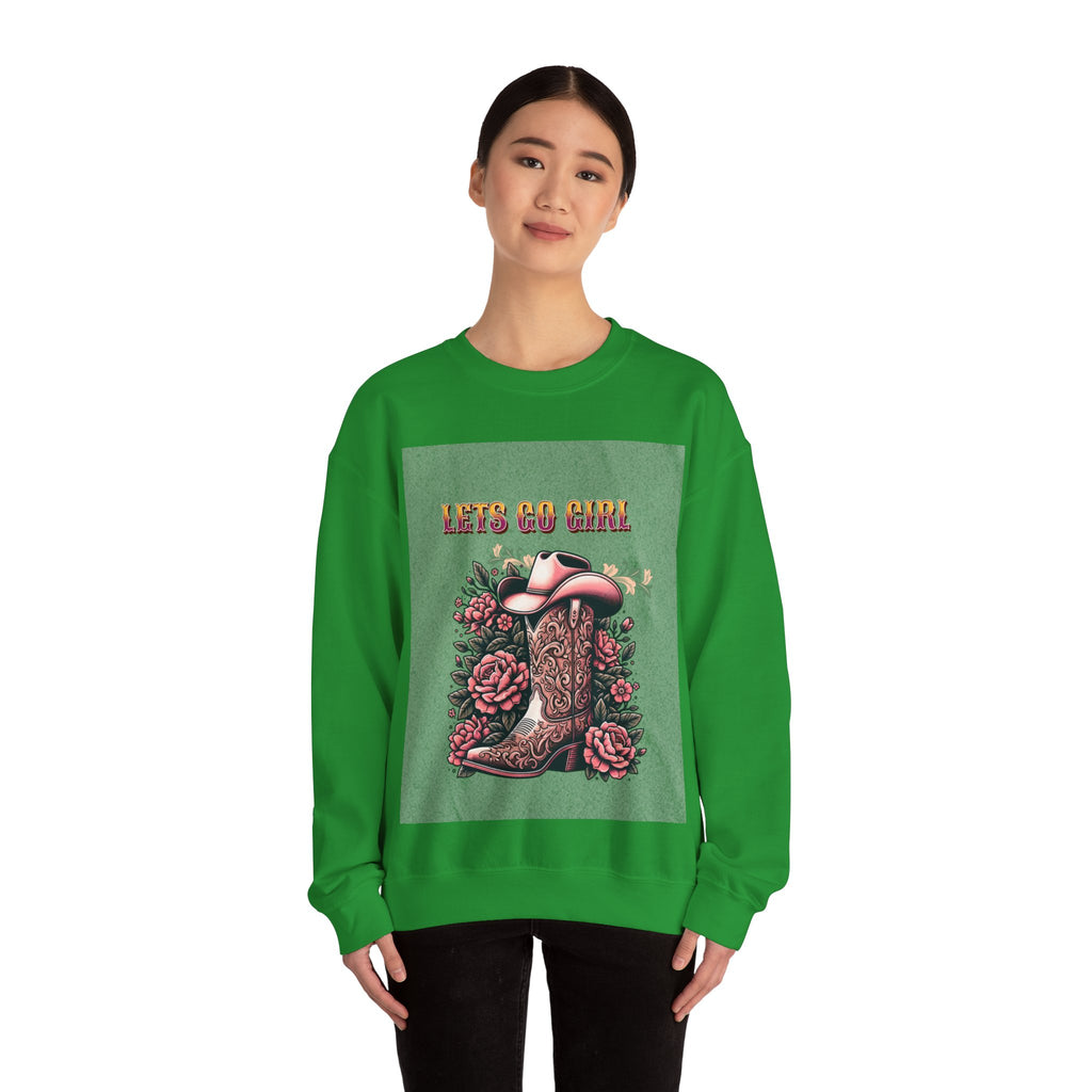 Cowgirl Boots Sweatshirt, Let’s Go Girl Crewneck, Western Style Apparel, Cozy Gift for Her, Trendy Graphic Sweatshirt