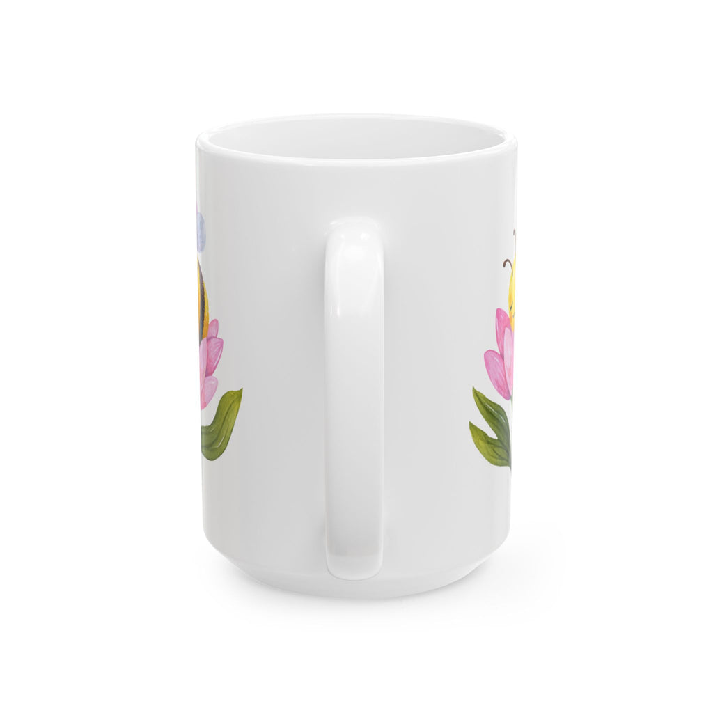 Floral Bee Ceramic Mug — Watercolor Wildflower Coffee Cup (11oz & 15oz)