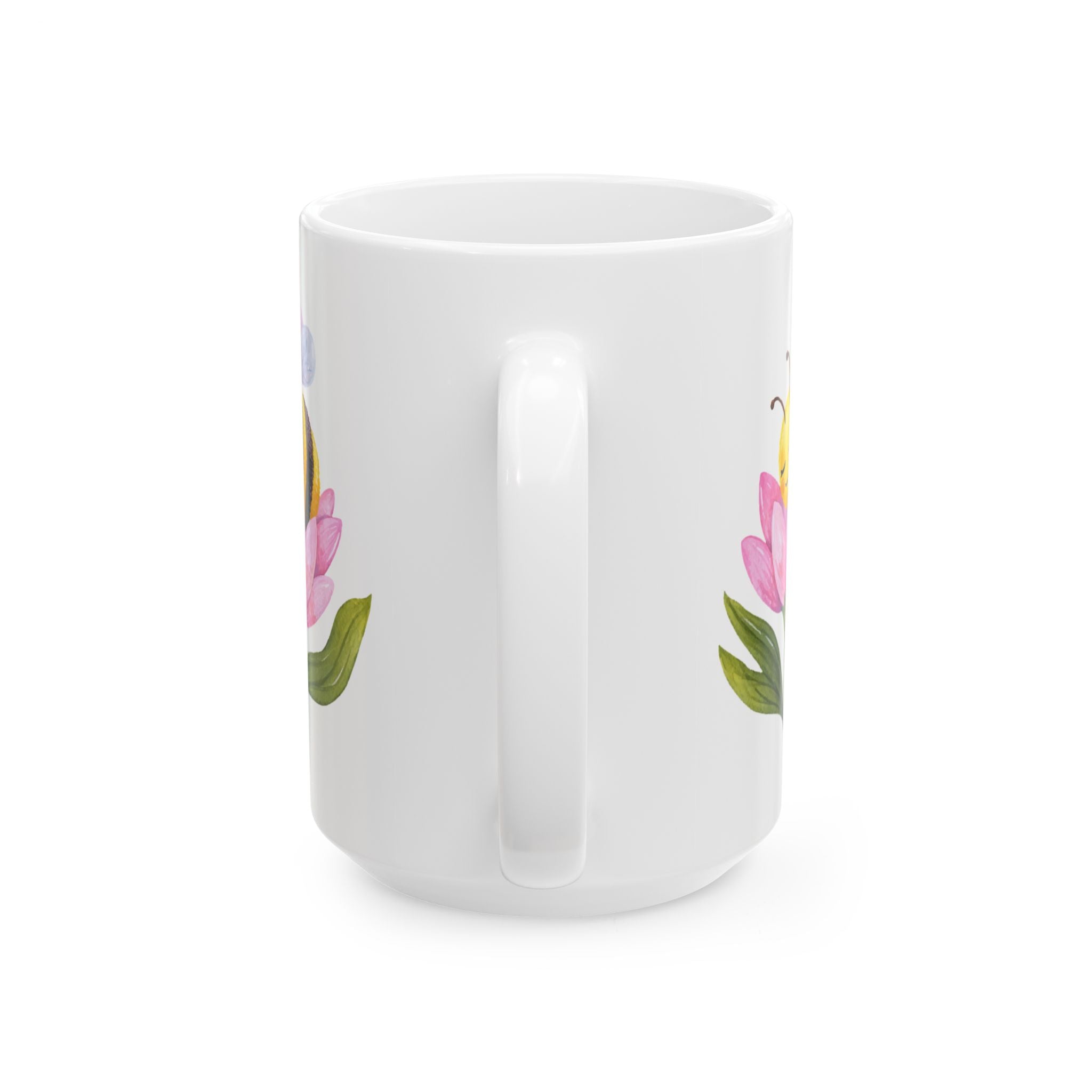 Floral Bee Ceramic Mug — Watercolor Wildflower Coffee Cup (11oz & 15oz)
