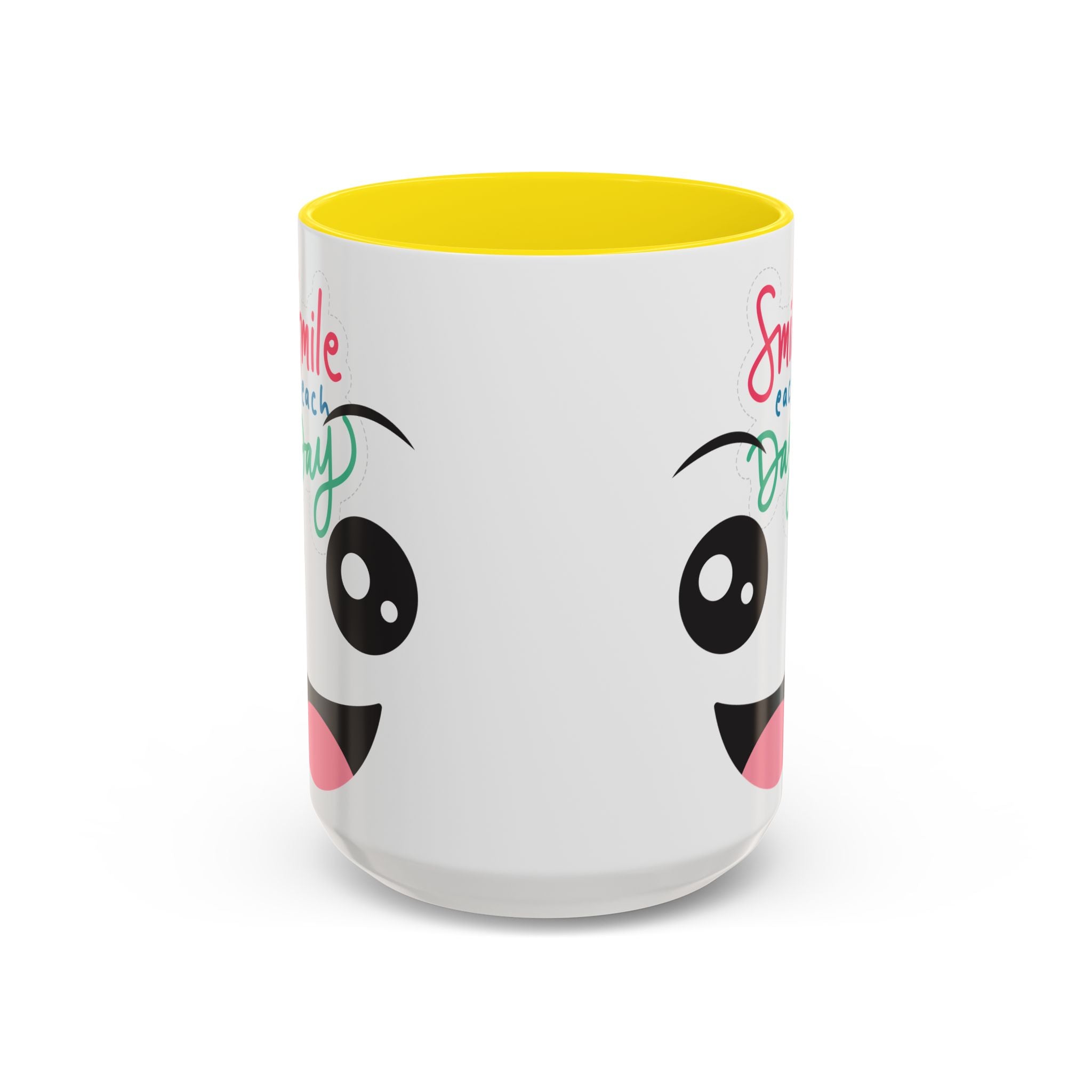 Smile Each Day Coffee Mug — Cute Cartoon Face Accent Mug (11/15oz)