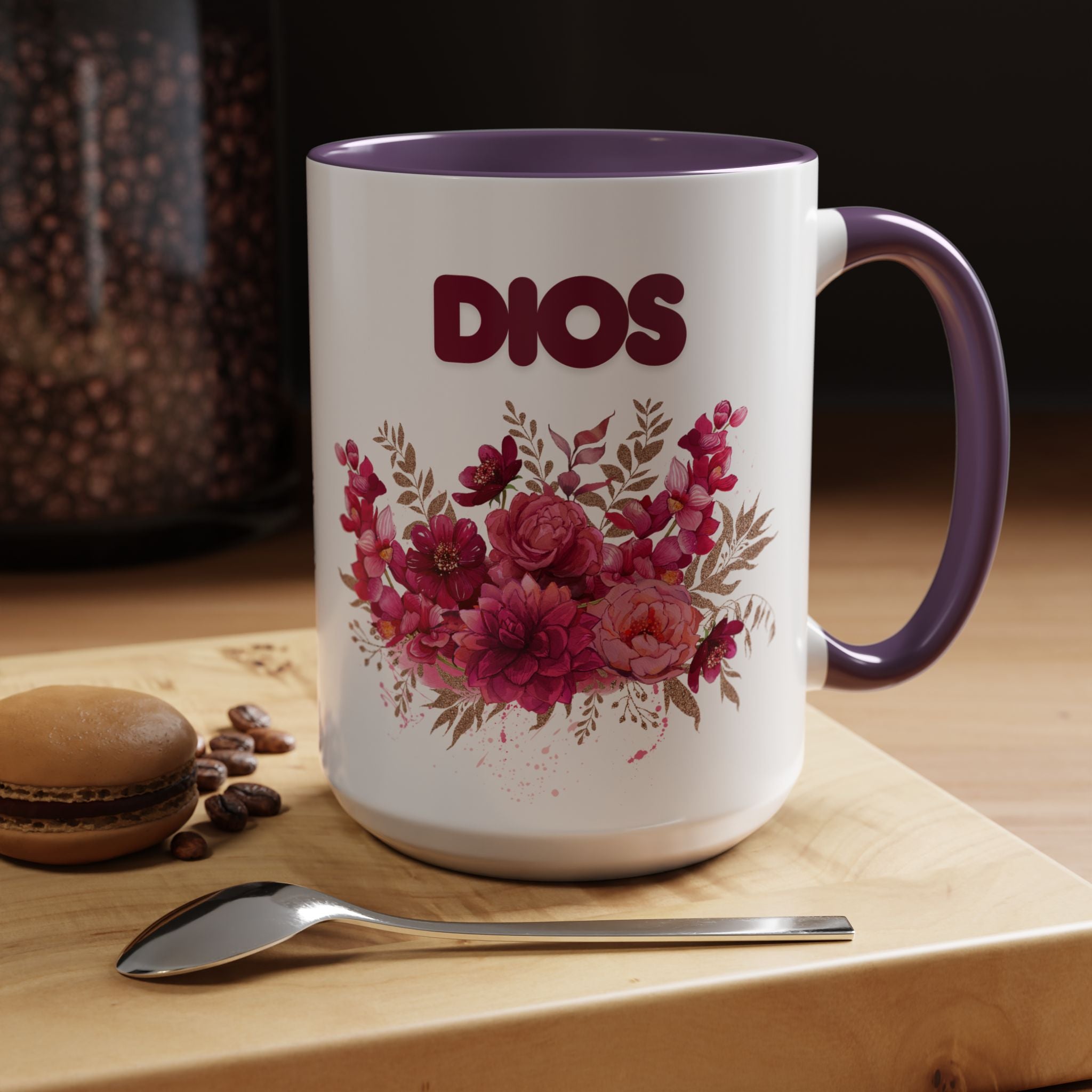 Dios Floral Accent Coffee Mug — 11/15oz Inspirational Christian Tea Cup