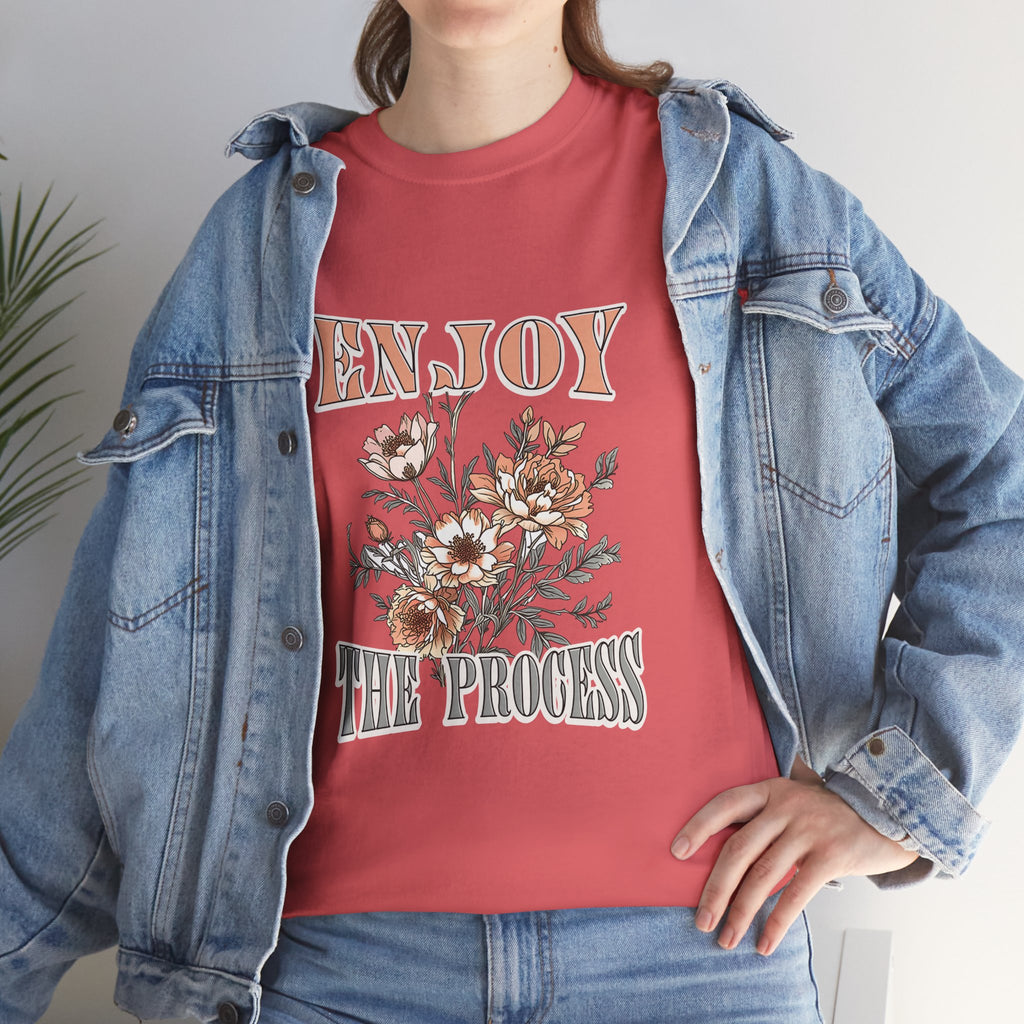 Unisex Heavy Cotton Tee - Enjoy the Process Floral Shirt, Gifts for Her, Motivational Tee, Casual Wear, Nature Lovers T-Shirt