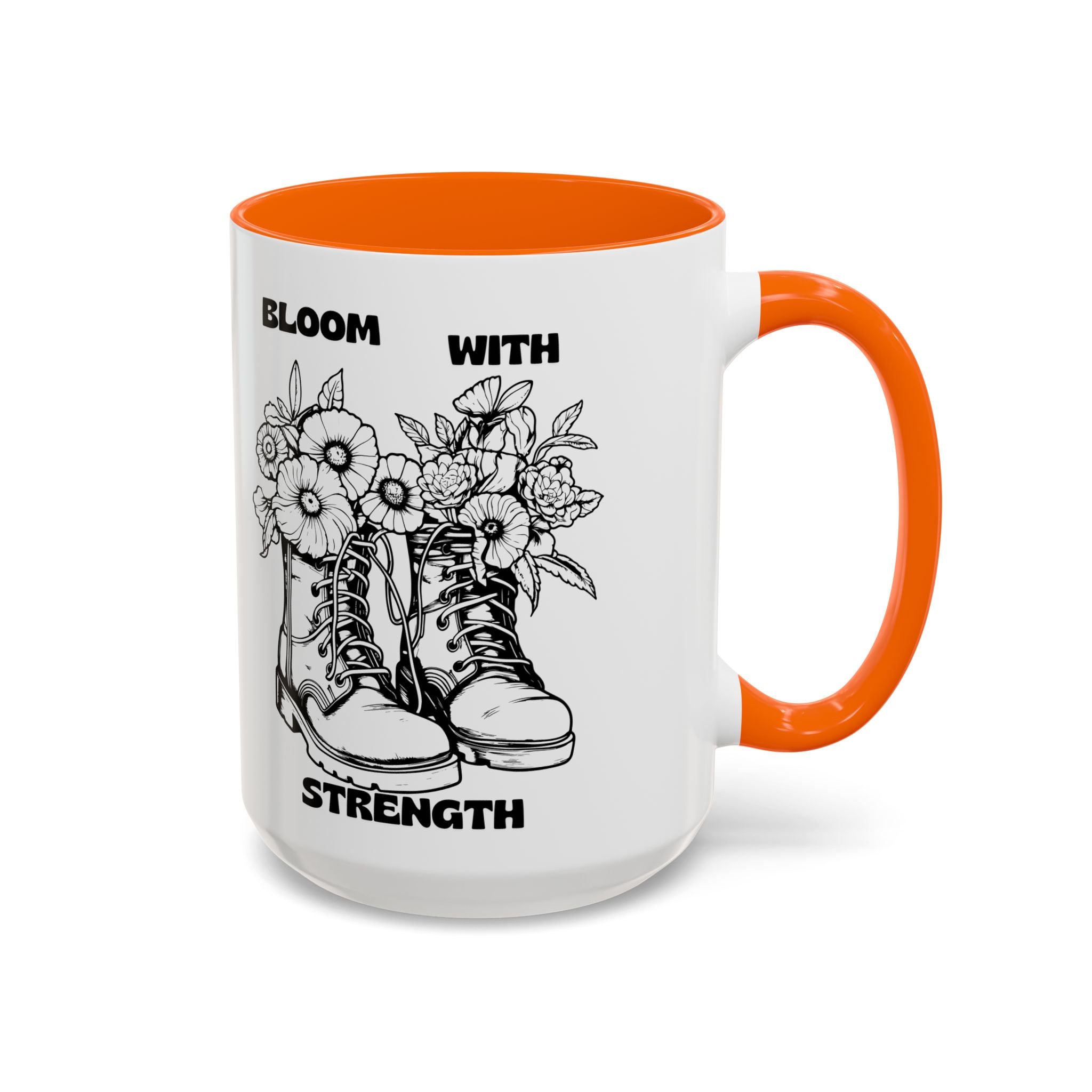 Bloom With Strength Coffee Mug — Floral Boots Inspirational Accent Mug (11/15oz)