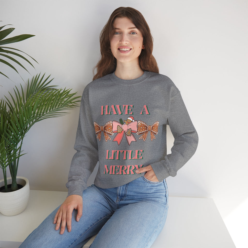 Have a Little Merry Crewneck Sweatshirt — Pink Holiday Bow Christmas Sweater