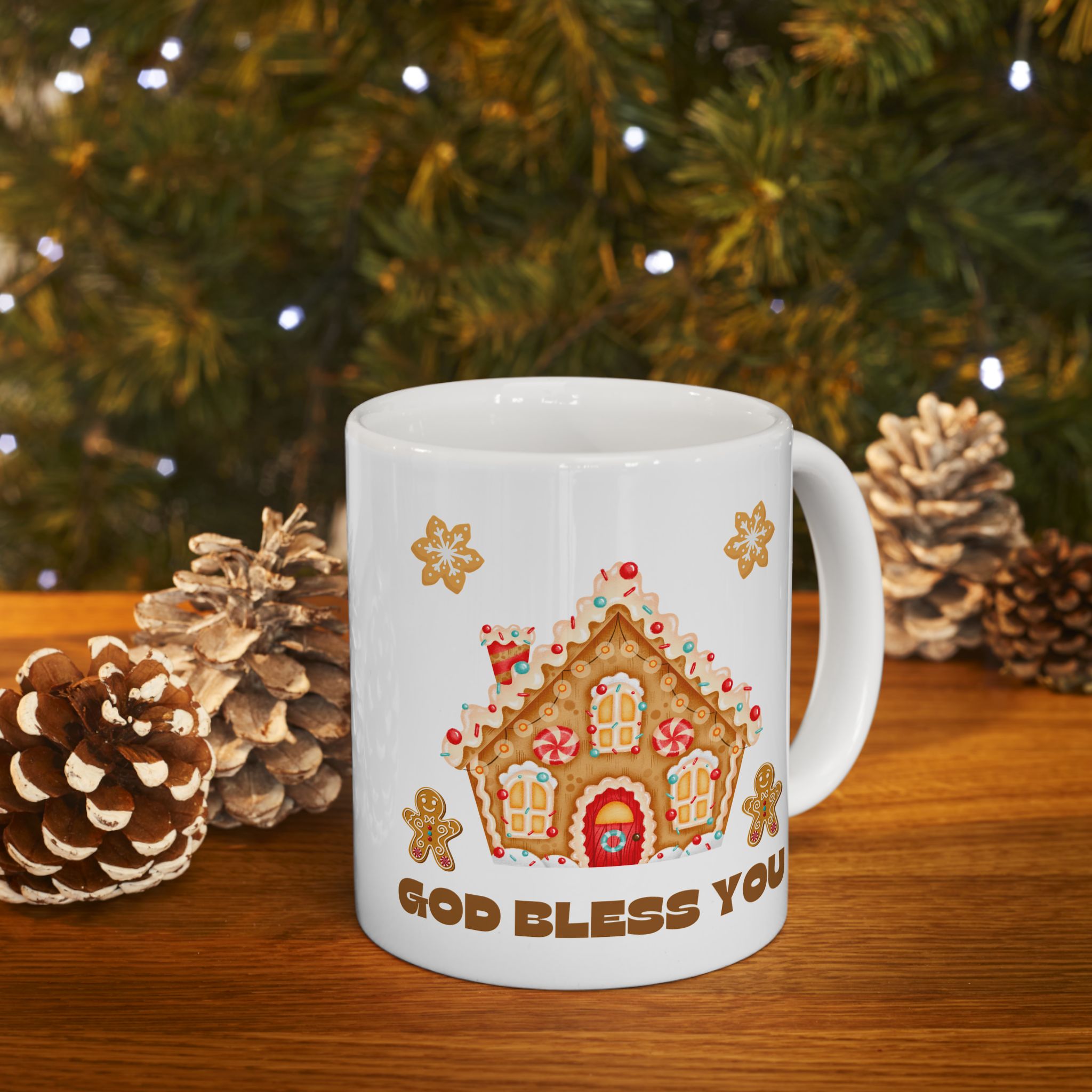 Gingerbread God Bless You Mug | Holiday Gift, Christmas Mug, Cute Coffee Cup, Festive Drinkware, Cozy Winter Decor