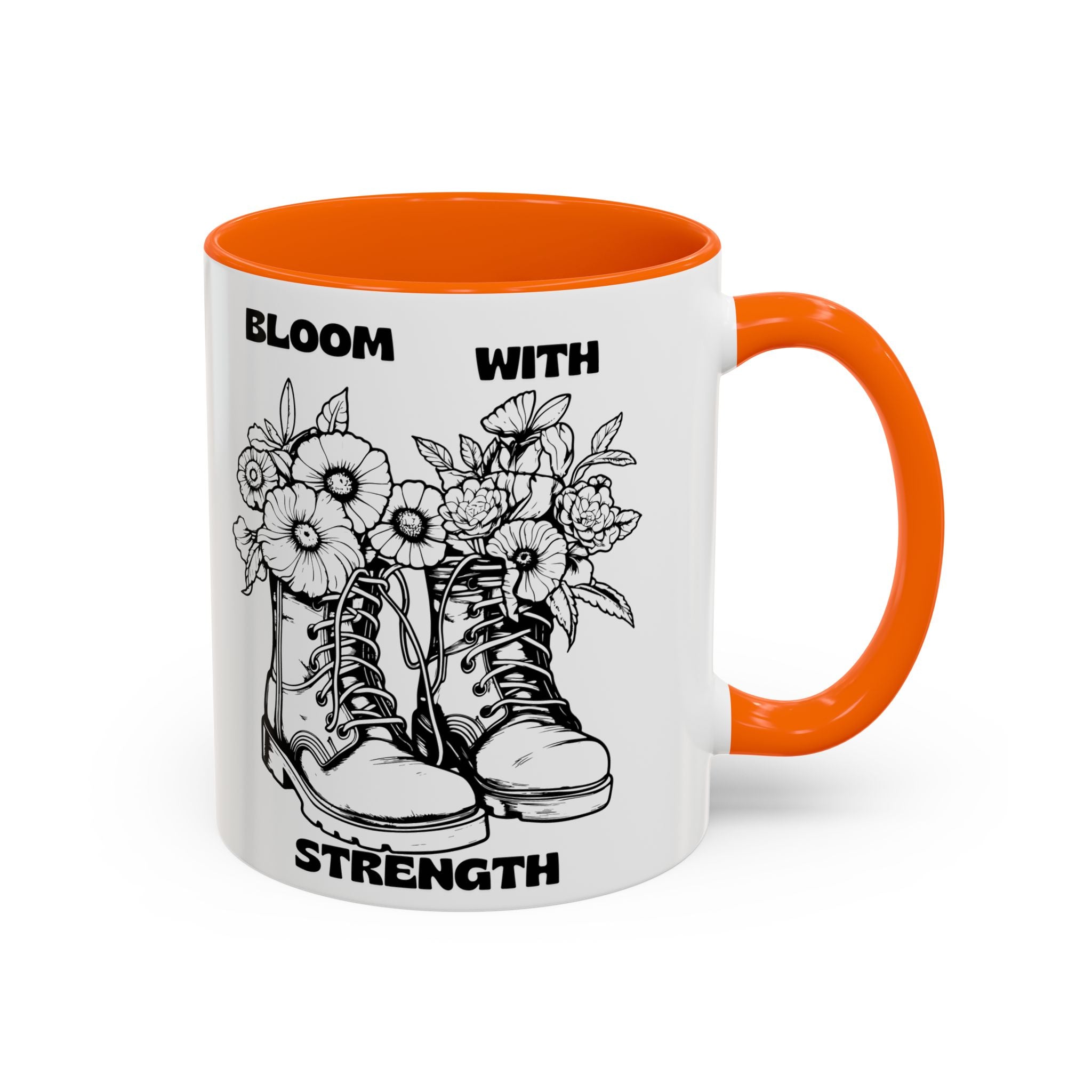 Bloom With Strength Coffee Mug — Floral Boots Inspirational Accent Mug (11/15oz)