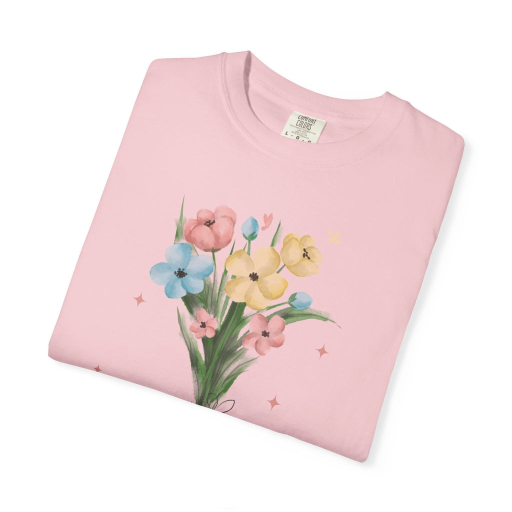 Flower Bouquet Unisex Garment-Dyed T-shirt, Spring Gift, Casual Wear, Floral Tee, Mother's Day Top, Gardening Shirt