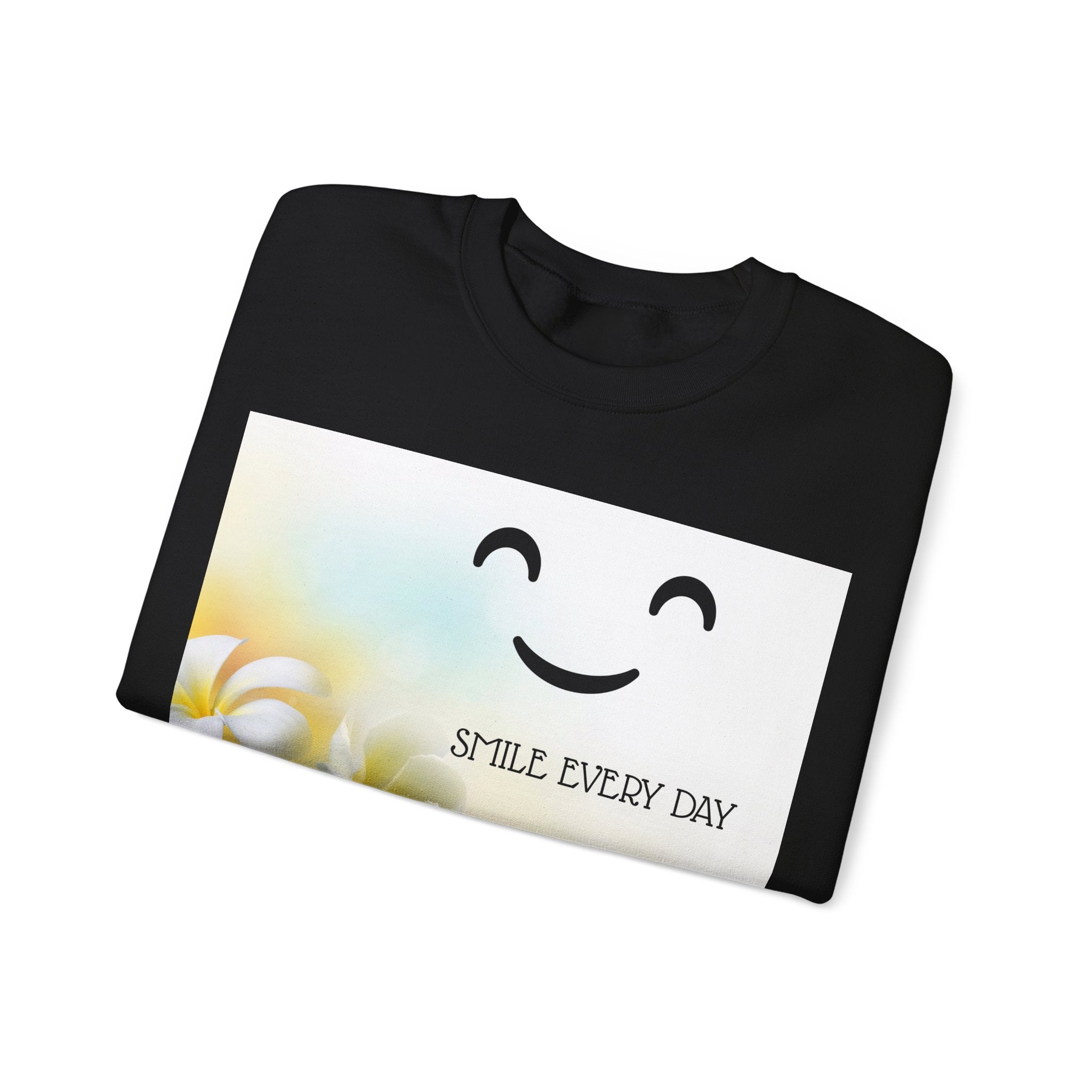 Smile Every Day Crewneck Sweatshirt — Floral Plumeria Happy Face Graphic