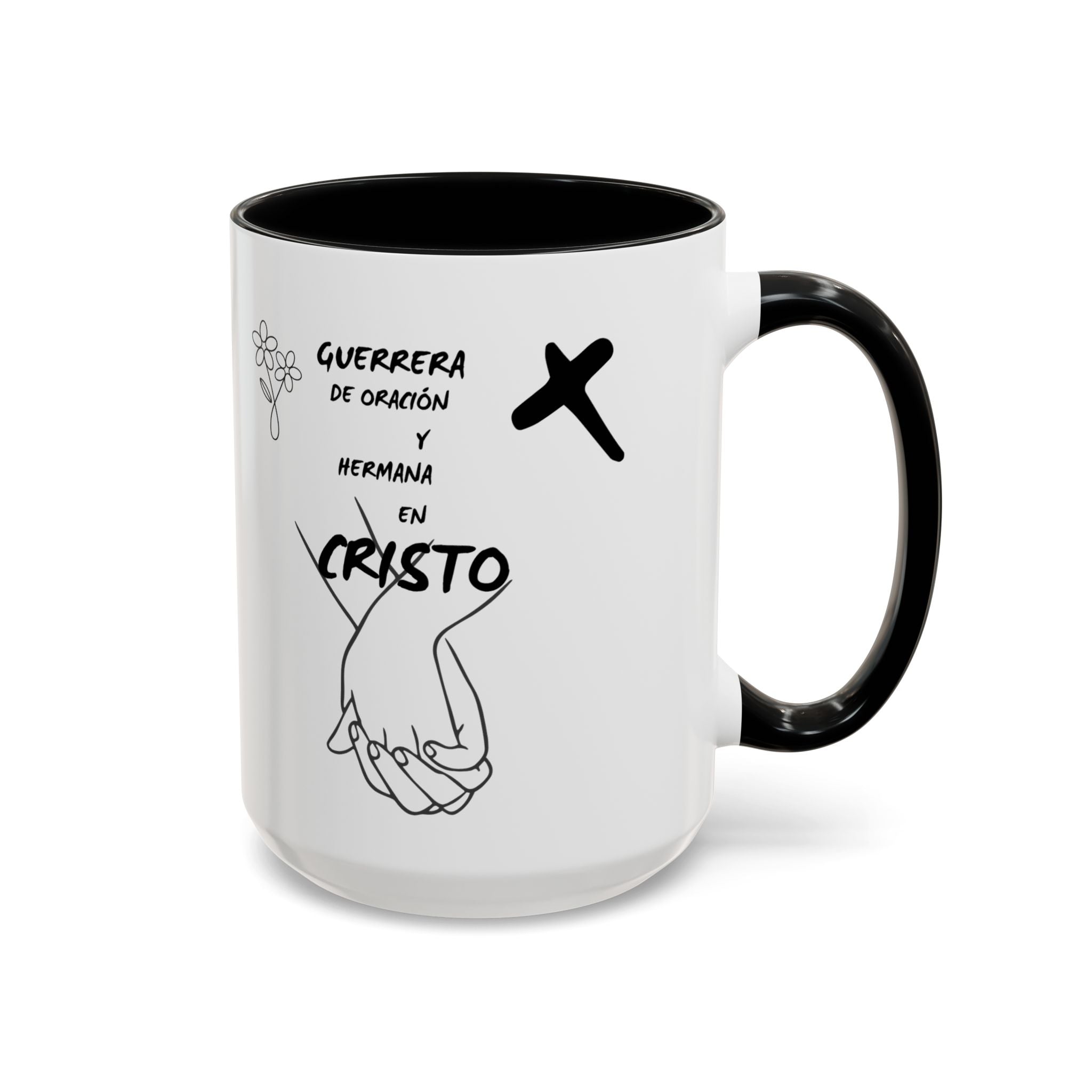Christian Prayer Warrior Mug — "Guerrera de Oración y Hermana en Cristo" Accent Coffee Cup (11/15oz)