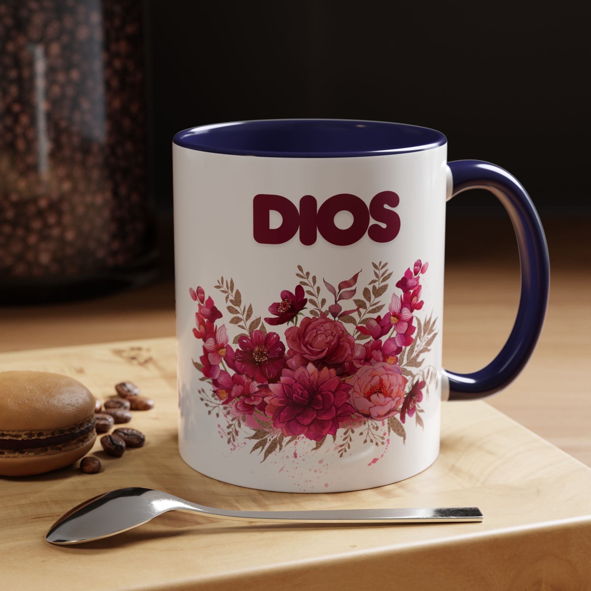 Dios Floral Accent Coffee Mug — 11/15oz Inspirational Christian Tea Cup
