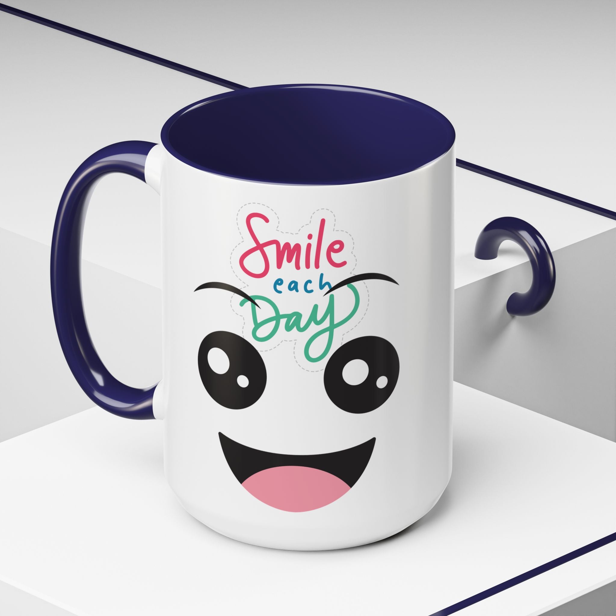 Smile Each Day Coffee Mug — Cute Cartoon Face Accent Mug (11/15oz)