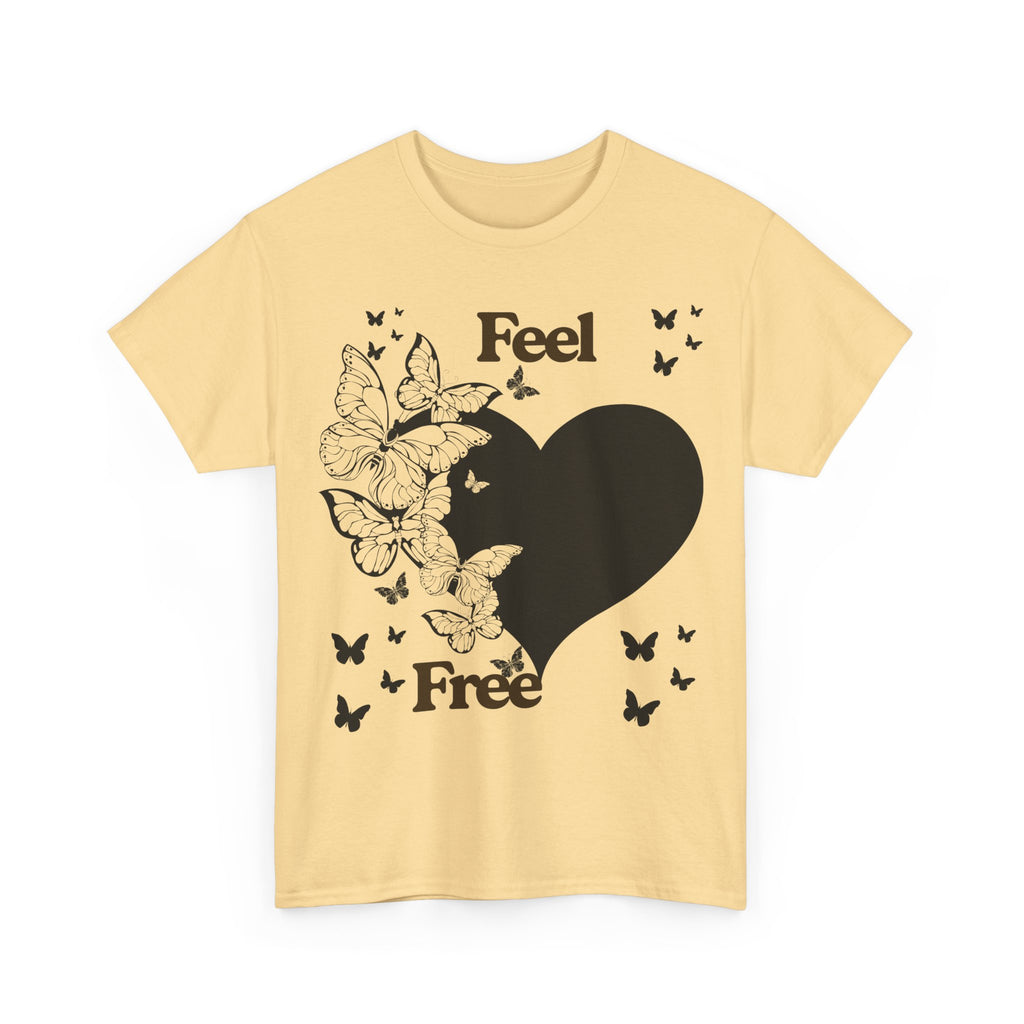 Butterfly Heart Unisex Heavy Cotton Tee, Feel Free Shirt, Nature Lover Gift, Casual Wear, Spring Fashion, Butterfly Design Tee