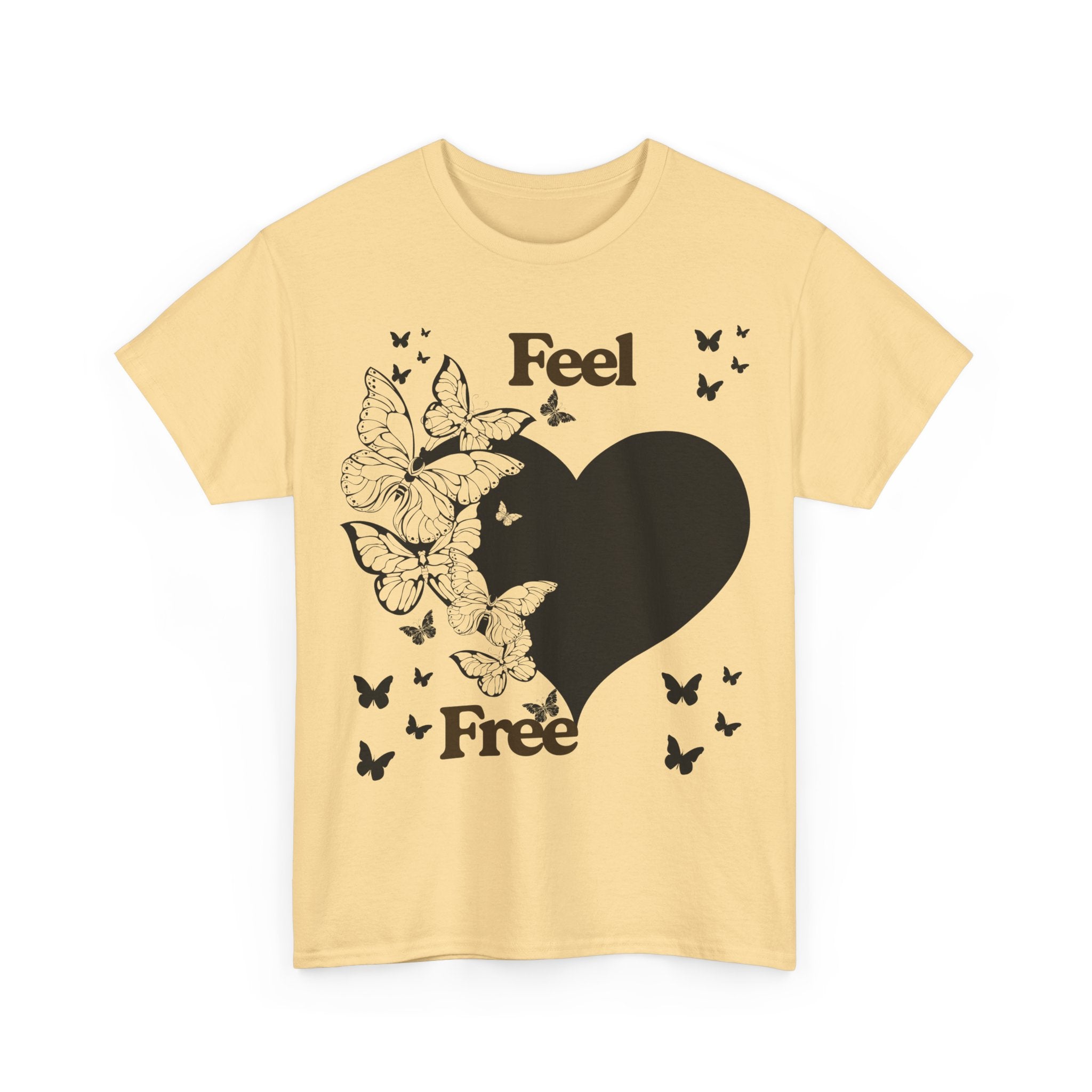 Butterfly Heart Unisex Heavy Cotton Tee, Feel Free Shirt, Nature Lover Gift, Casual Wear, Spring Fashion, Butterfly Design Tee