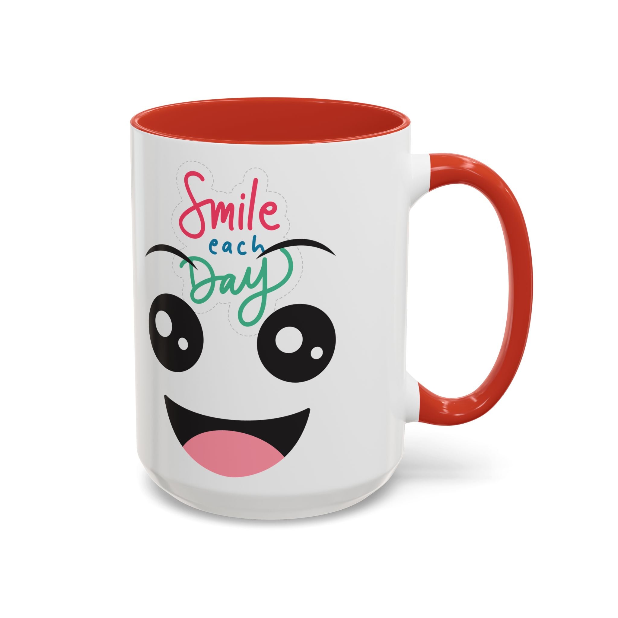 Smile Each Day Coffee Mug — Cute Cartoon Face Accent Mug (11/15oz)