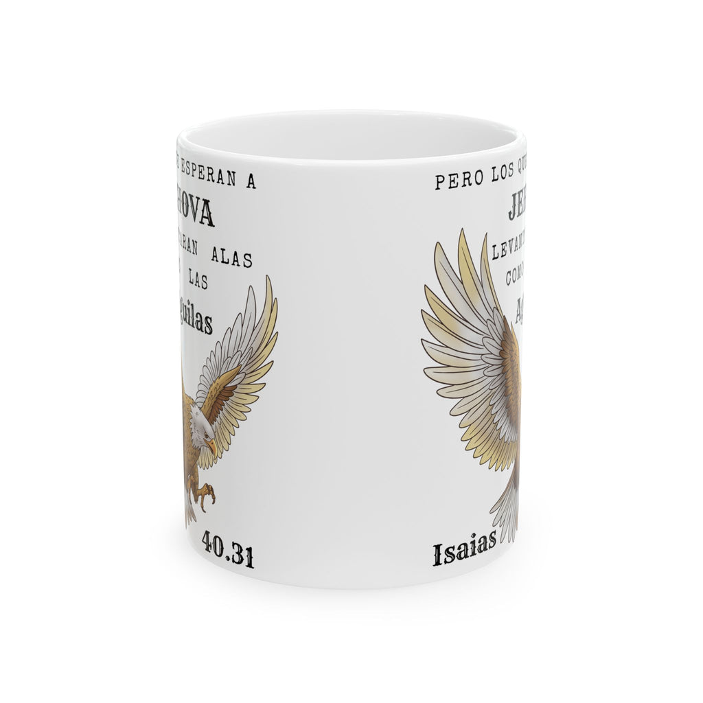 Ceramic Mug — Spanish Bible Verse Isaiah 40:31 with Golden Eagle Design (11oz & 15oz)