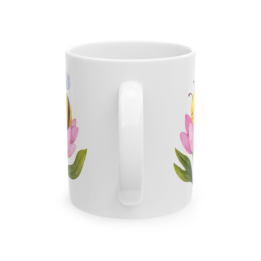 Floral Bee Ceramic Mug — Watercolor Wildflower Coffee Cup (11oz & 15oz)