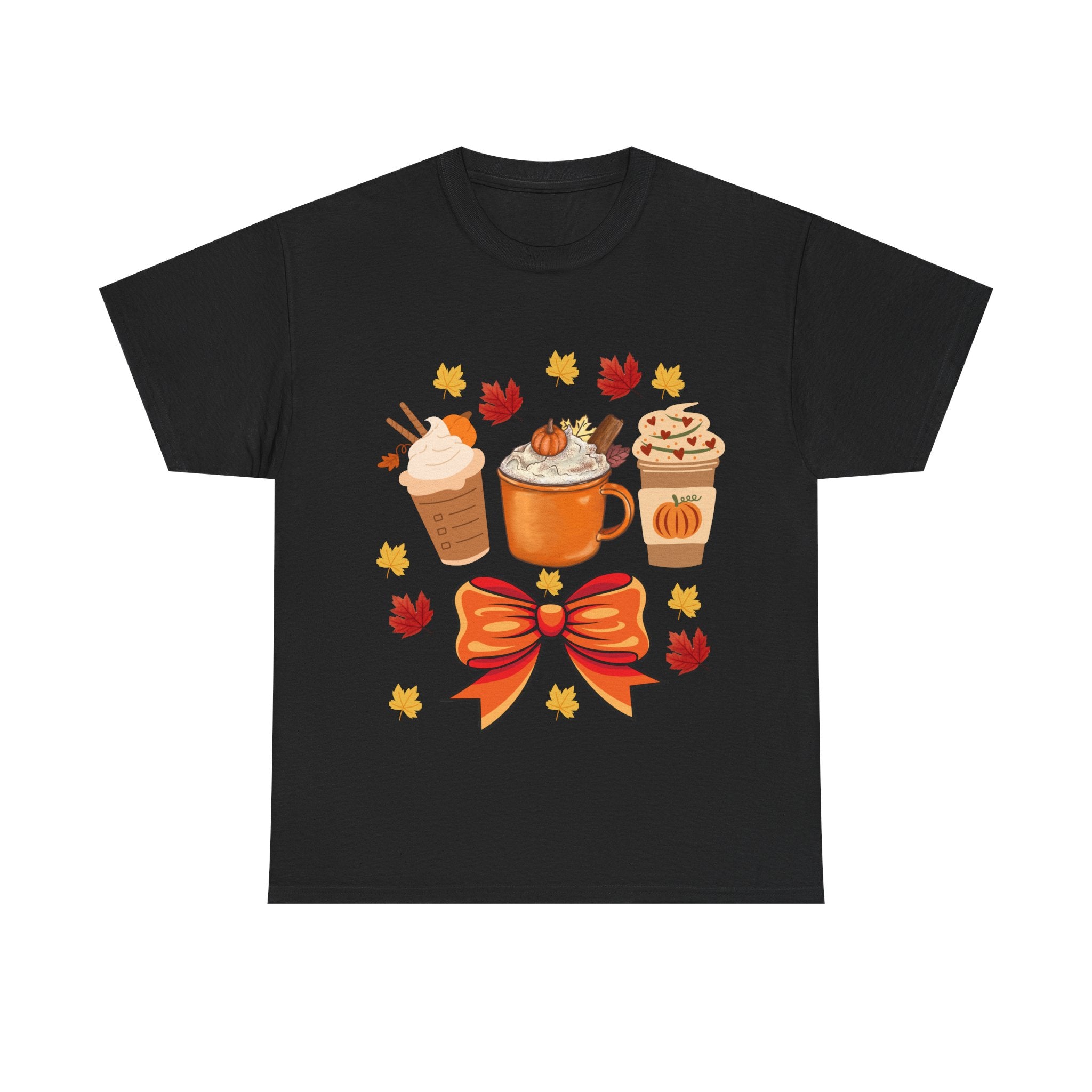 Fall-Themed Unisex Heavy Cotton Tee, Autumn Shirt, Pumpkin Spice Tee, Cozy Fall Apparel, Coffee Lover T-shirt