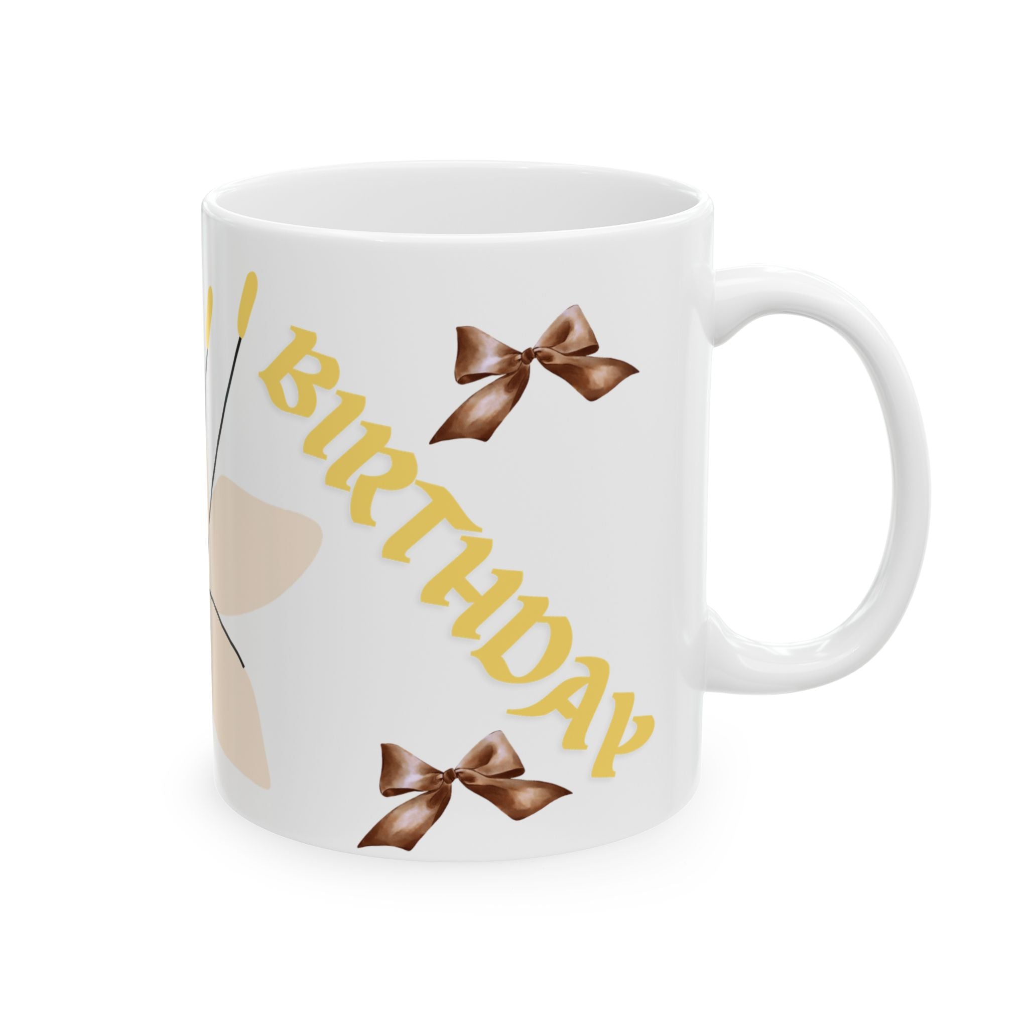 Birthday Floral Mug — Neutral Blossom Ceramic Coffee Cup (11oz & 15oz)