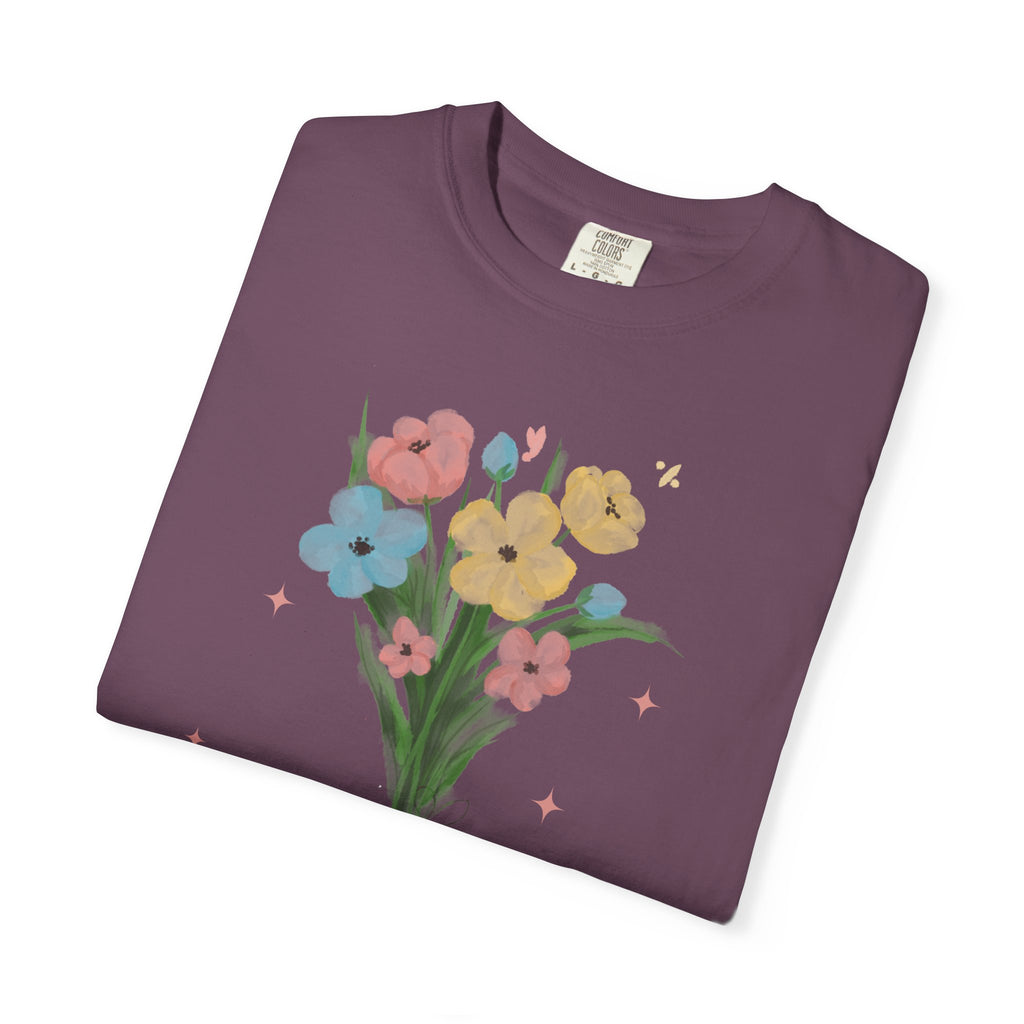 Flower Bouquet Unisex Garment-Dyed T-shirt, Spring Gift, Casual Wear, Floral Tee, Mother's Day Top, Gardening Shirt
