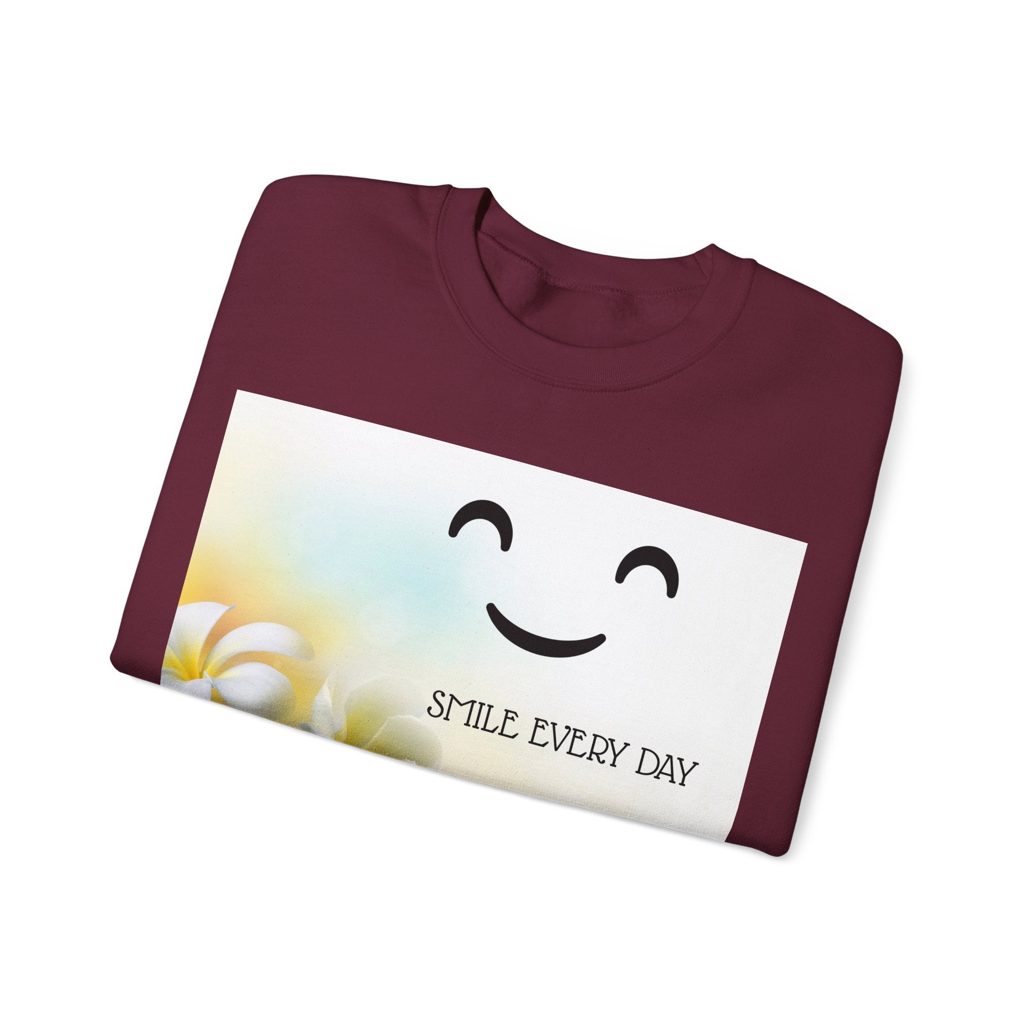 Smile Every Day Crewneck Sweatshirt — Floral Plumeria Happy Face Graphic
