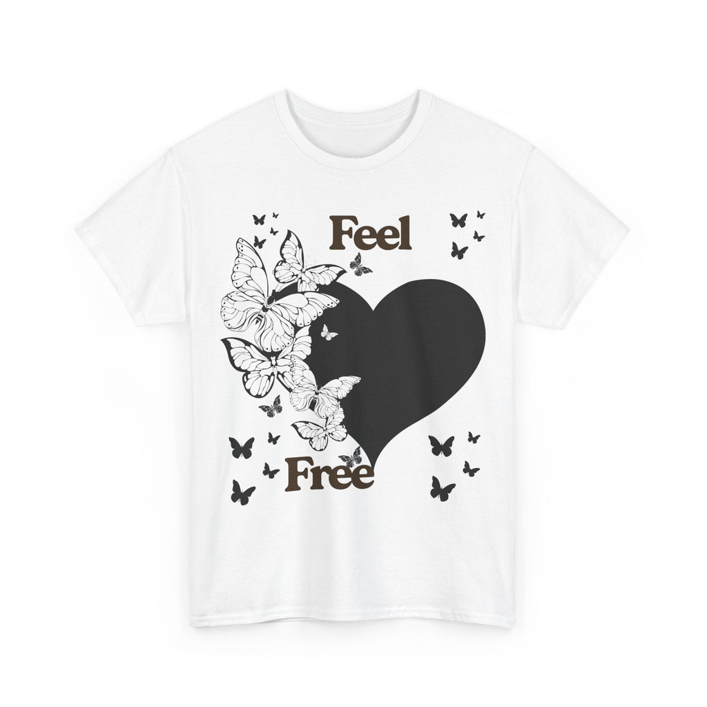 Butterfly Heart Unisex Heavy Cotton Tee, Feel Free Shirt, Nature Lover Gift, Casual Wear, Spring Fashion, Butterfly Design Tee