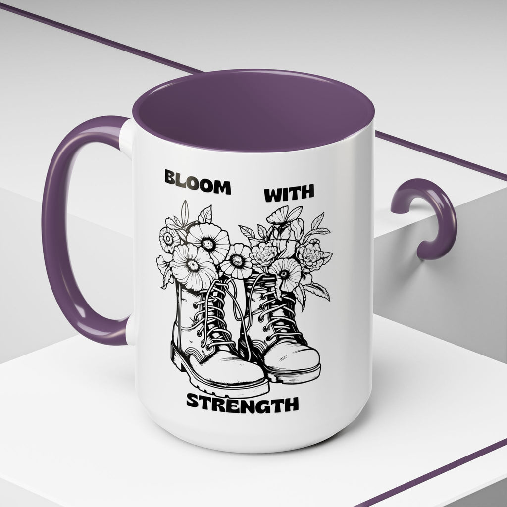 Bloom With Strength Coffee Mug — Floral Boots Inspirational Accent Mug (11/15oz)