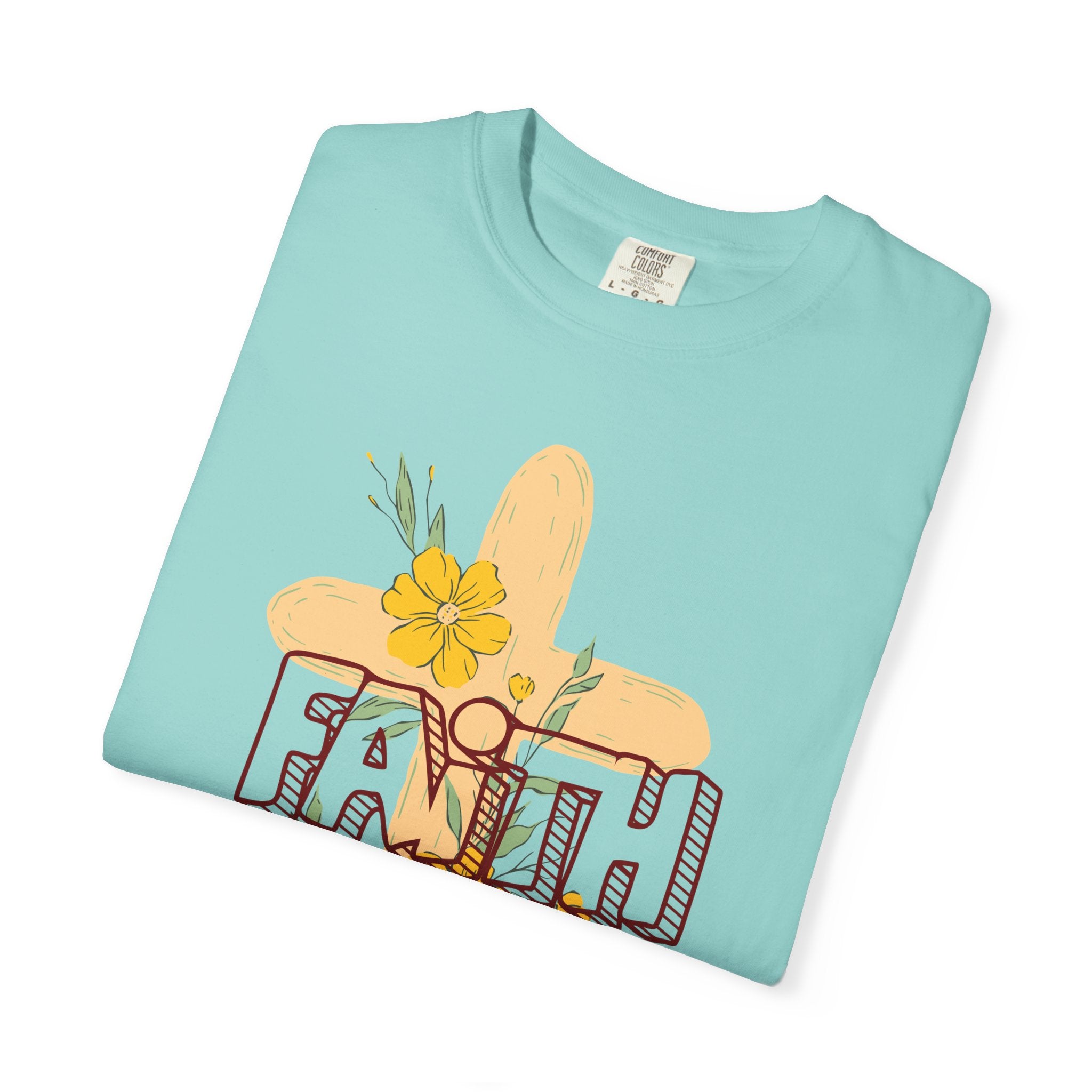 Faith Cross Floral T-Shirt — Christian Inspirational Tee with Yellow Flowers
