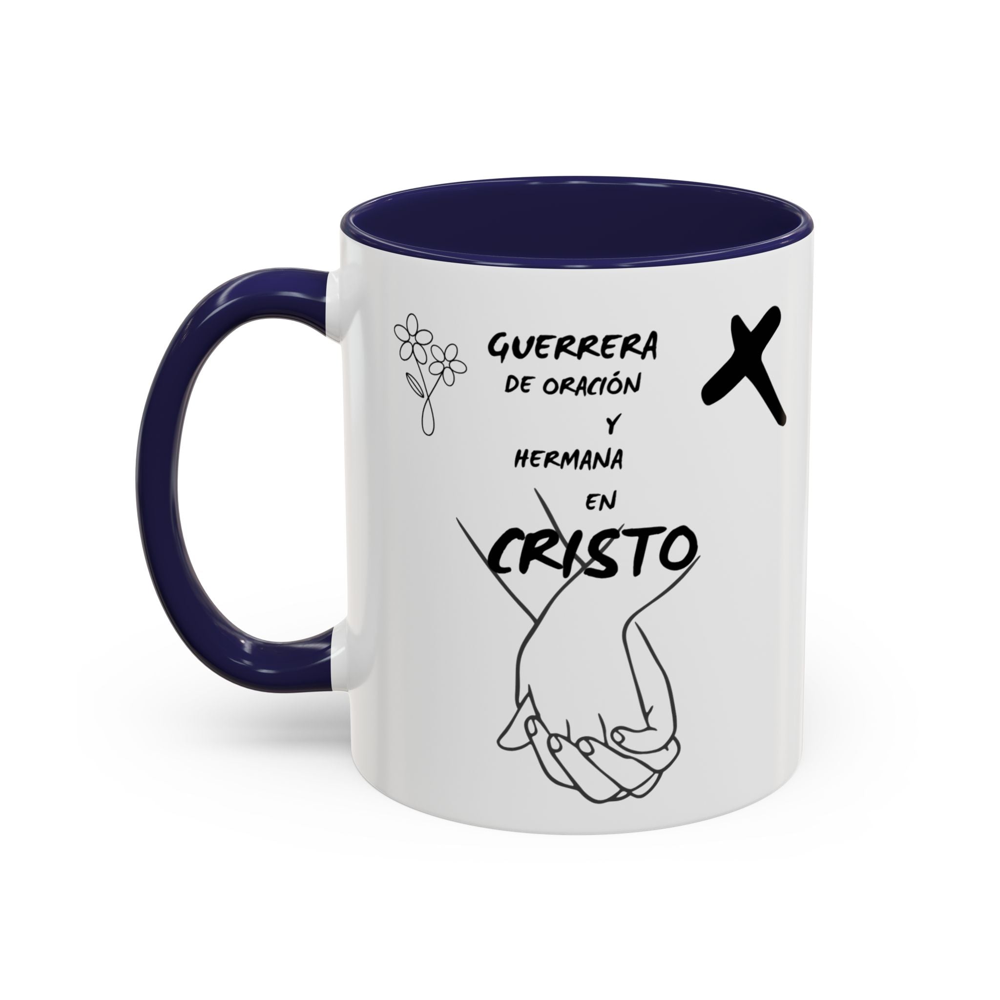 Christian Prayer Warrior Mug — "Guerrera de Oración y Hermana en Cristo" Accent Coffee Cup (11/15oz)