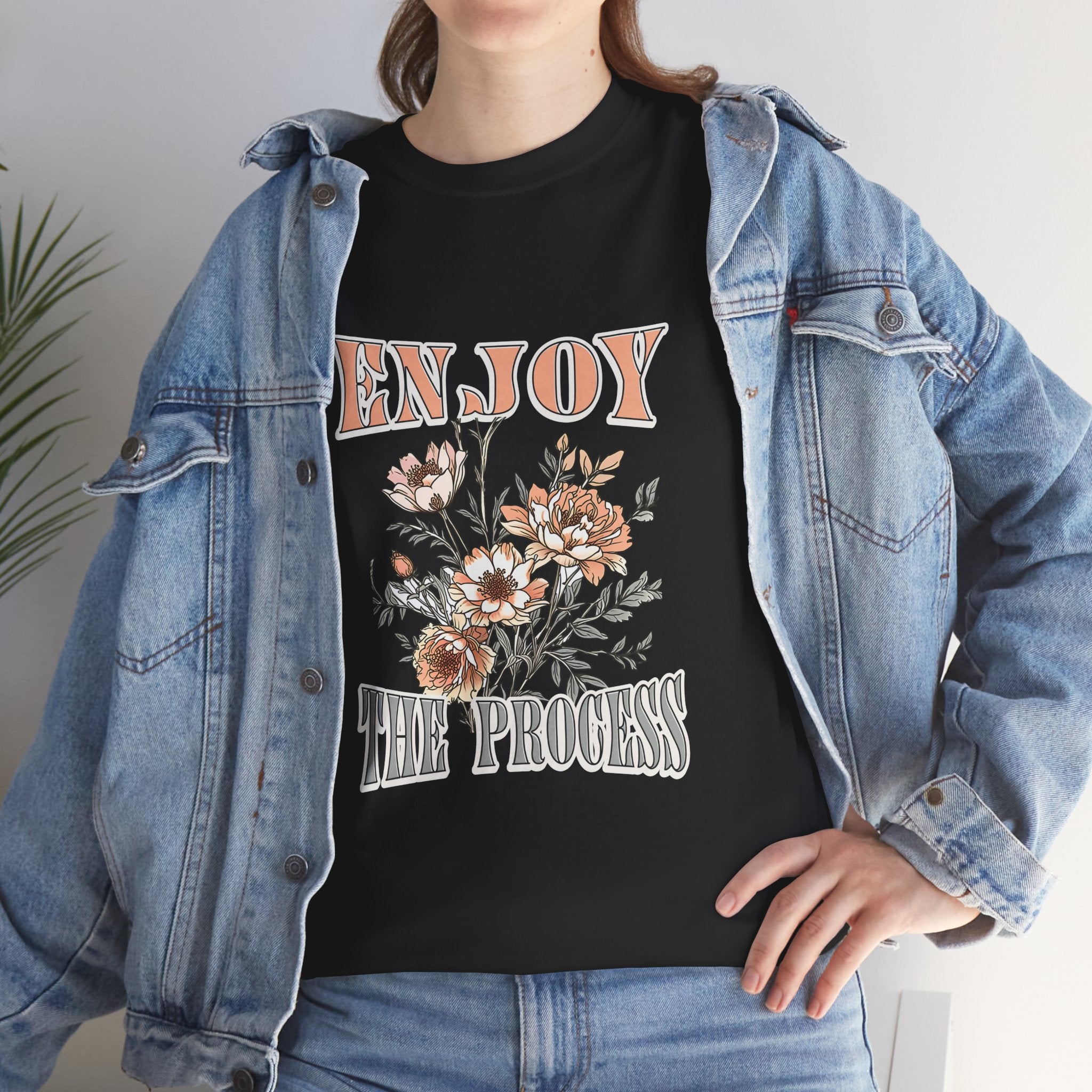 Unisex Heavy Cotton Tee - Enjoy the Process Floral Shirt, Gifts for Her, Motivational Tee, Casual Wear, Nature Lovers T-Shirt