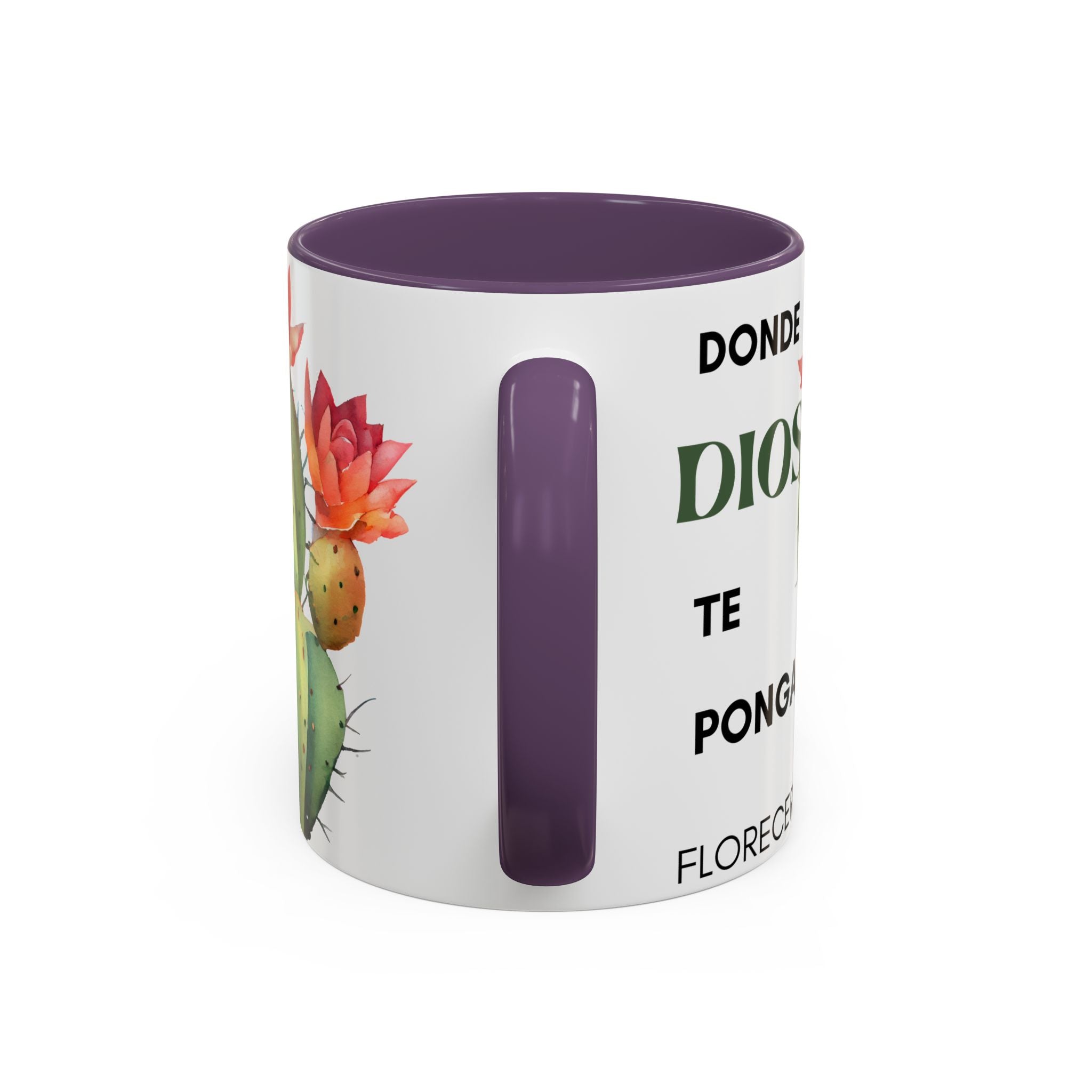 Cactus Floral Accent Coffee Mug – ‘Donde Dios Te Ponga Florecerás’ Spanish Inspirational Mug