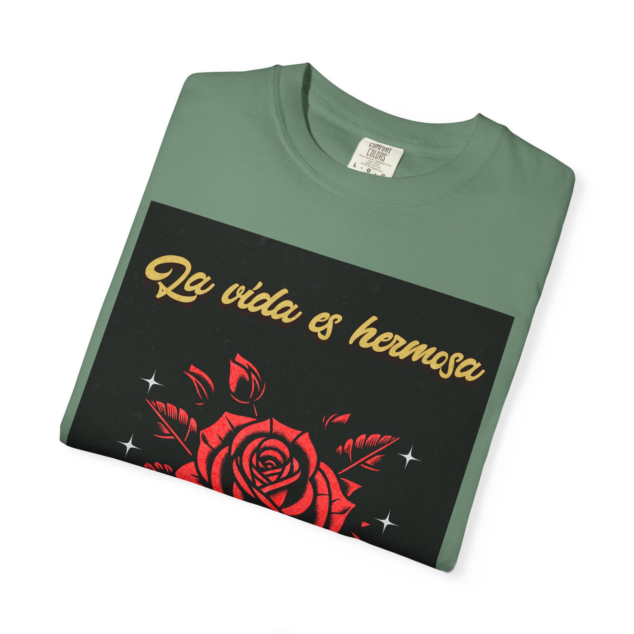 Vibrant Graphic Tee - 'La Vida es Hermosa' Rose Design, Unisex Cotton T-shirt, Gift for Friends, Positive Vibes, Casual Wear, Summer Style