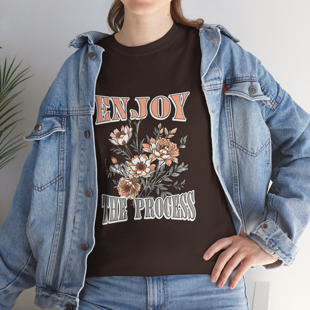 Unisex Heavy Cotton Tee - Enjoy the Process Floral Shirt, Gifts for Her, Motivational Tee, Casual Wear, Nature Lovers T-Shirt