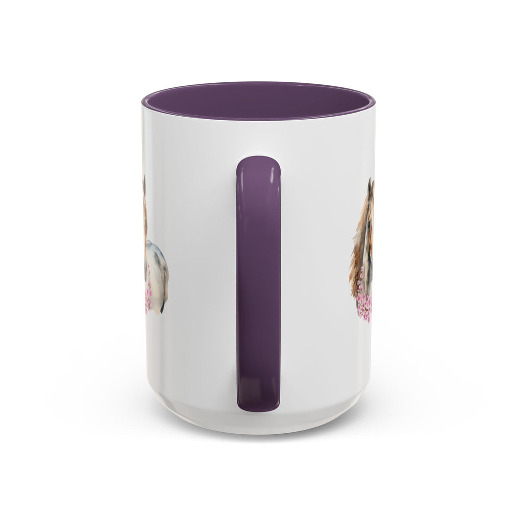 Horse Portrait Accent Coffee Mug — Floral Necklace Rustic Equestrian Gift (11/15oz)