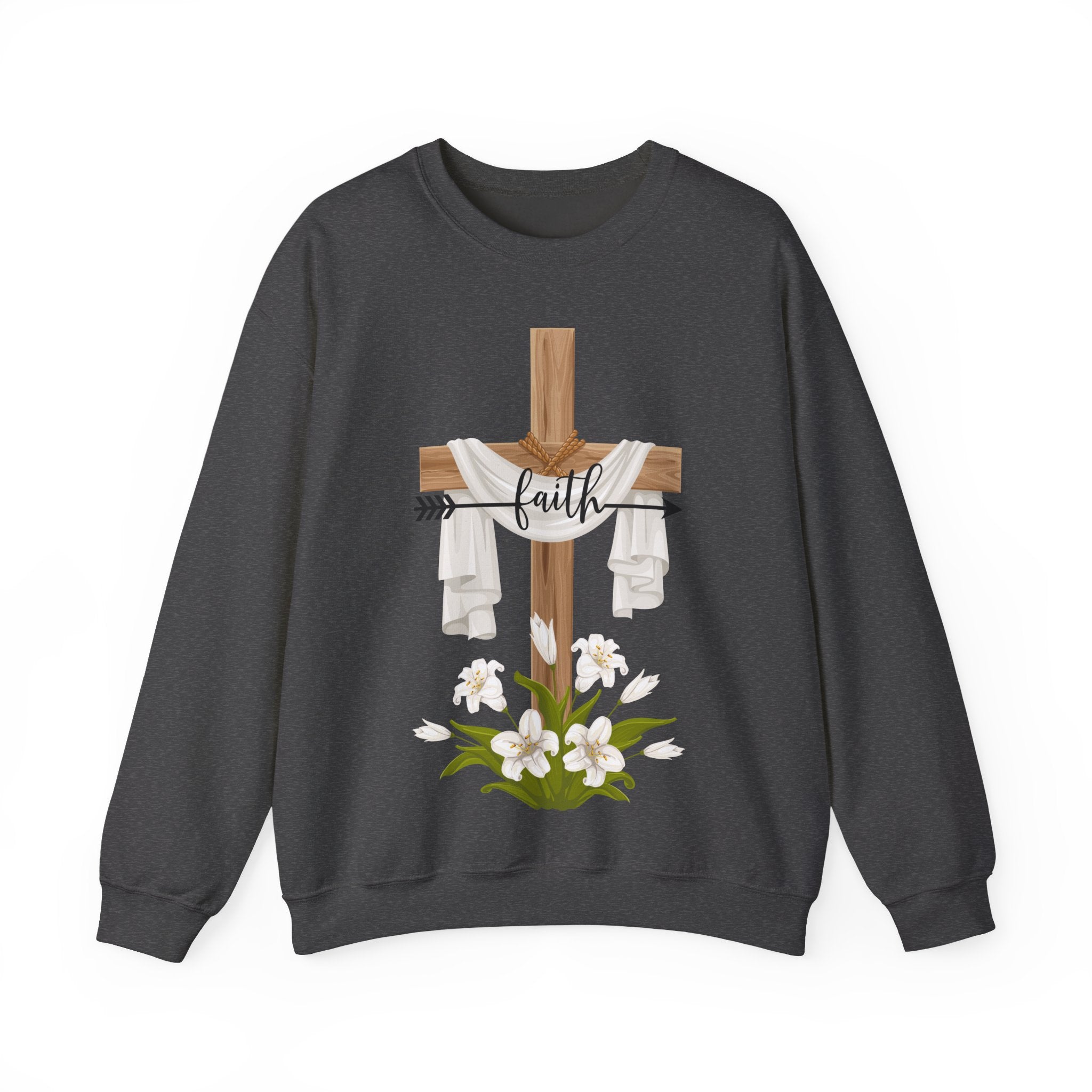 Faith Cross Crewneck Sweatshirt — Easter Lily Christian Pullover