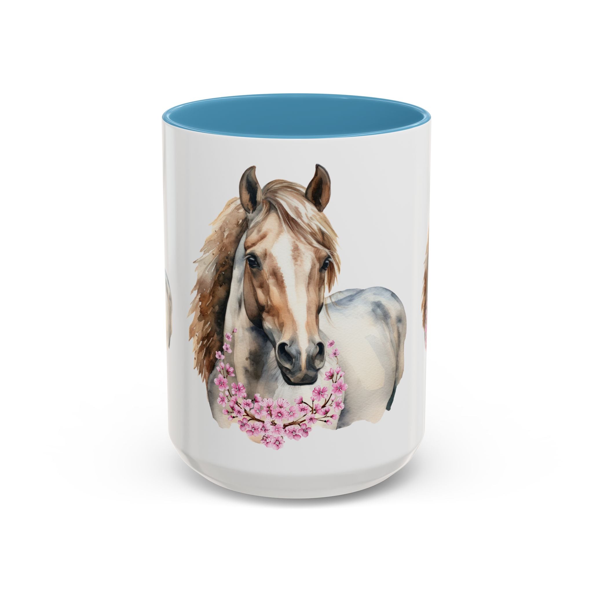 Horse Portrait Accent Coffee Mug — Floral Necklace Rustic Equestrian Gift (11/15oz)