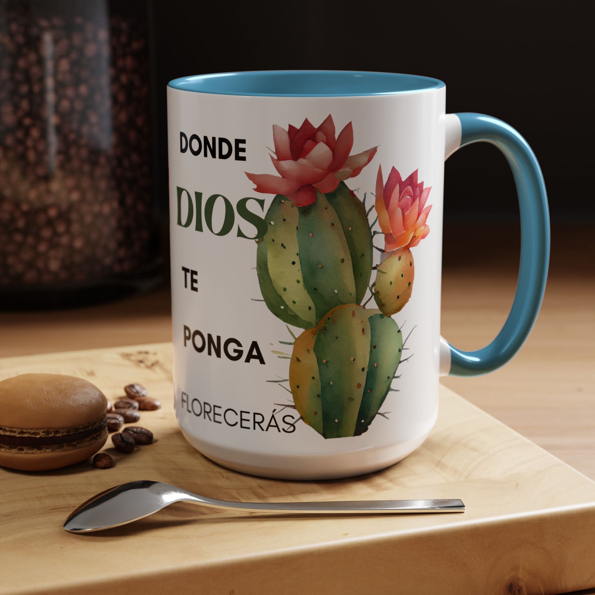 Cactus Floral Accent Coffee Mug – ‘Donde Dios Te Ponga Florecerás’ Spanish Inspirational Mug