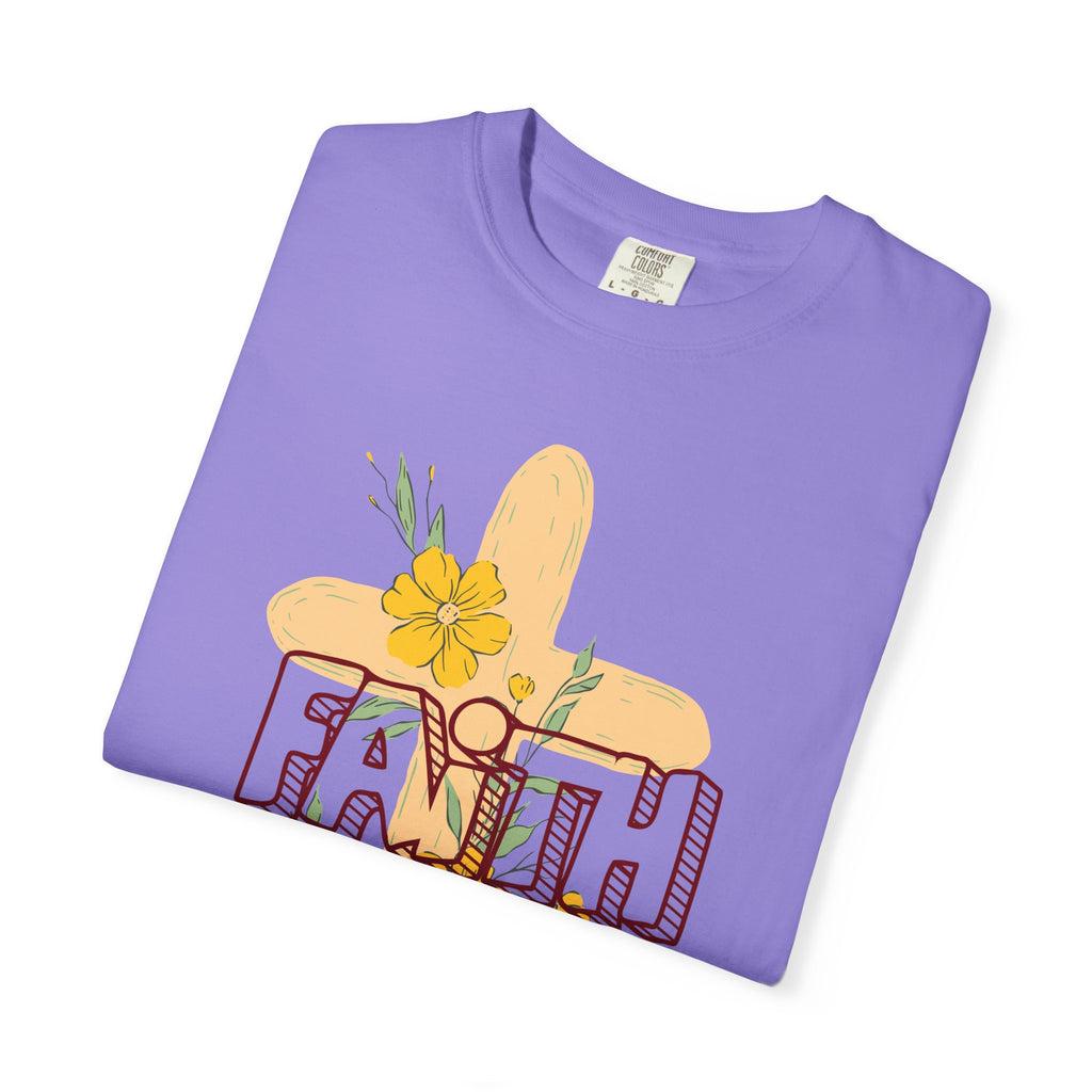 Faith Cross Floral T-Shirt — Christian Inspirational Tee with Yellow Flowers