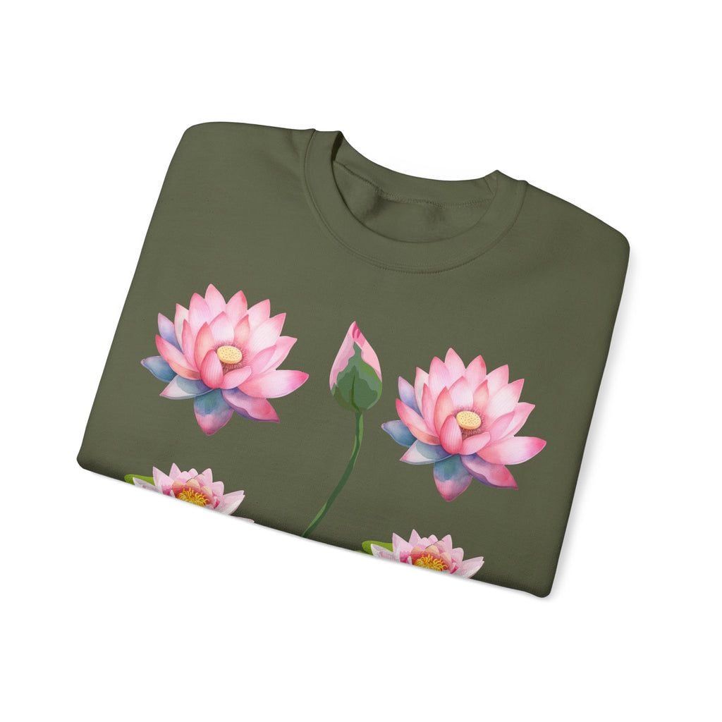 Lotus Flower Crewneck Sweatshirt — Pink Water Lily Botanical Sweatshirt