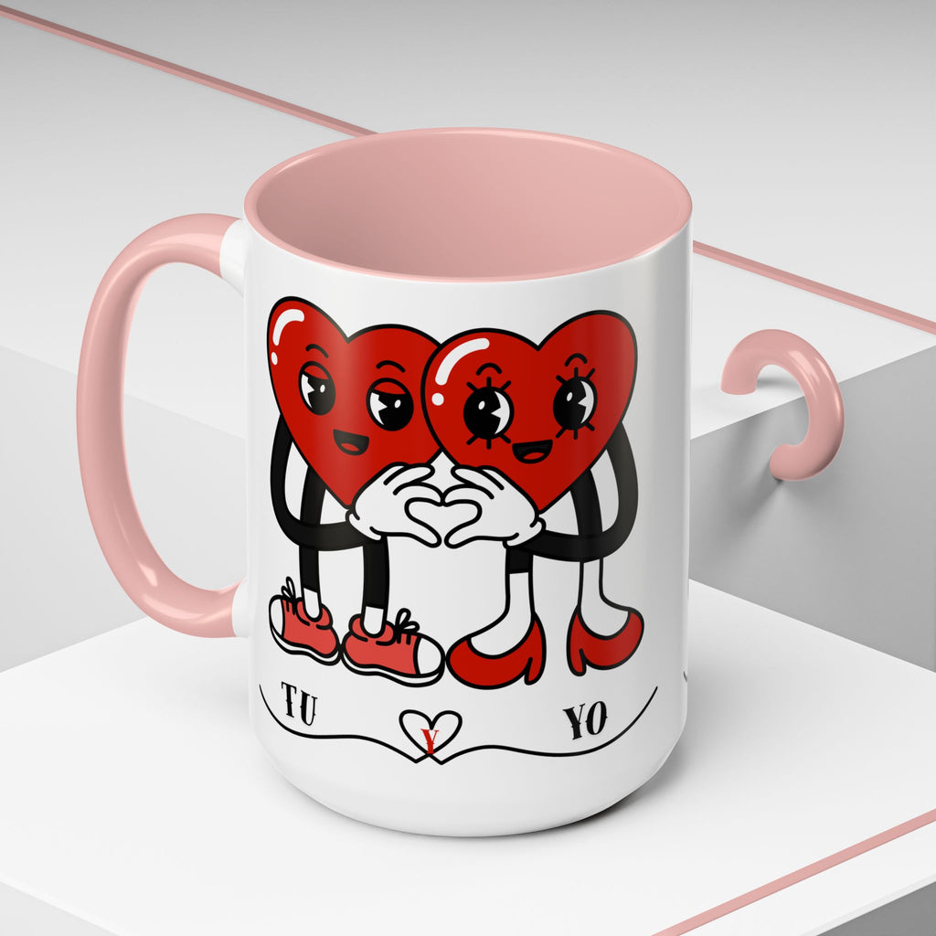 Valentine Heart Couple Coffee Mug – "Tu y Yo" Cute Romantic Accent Mug