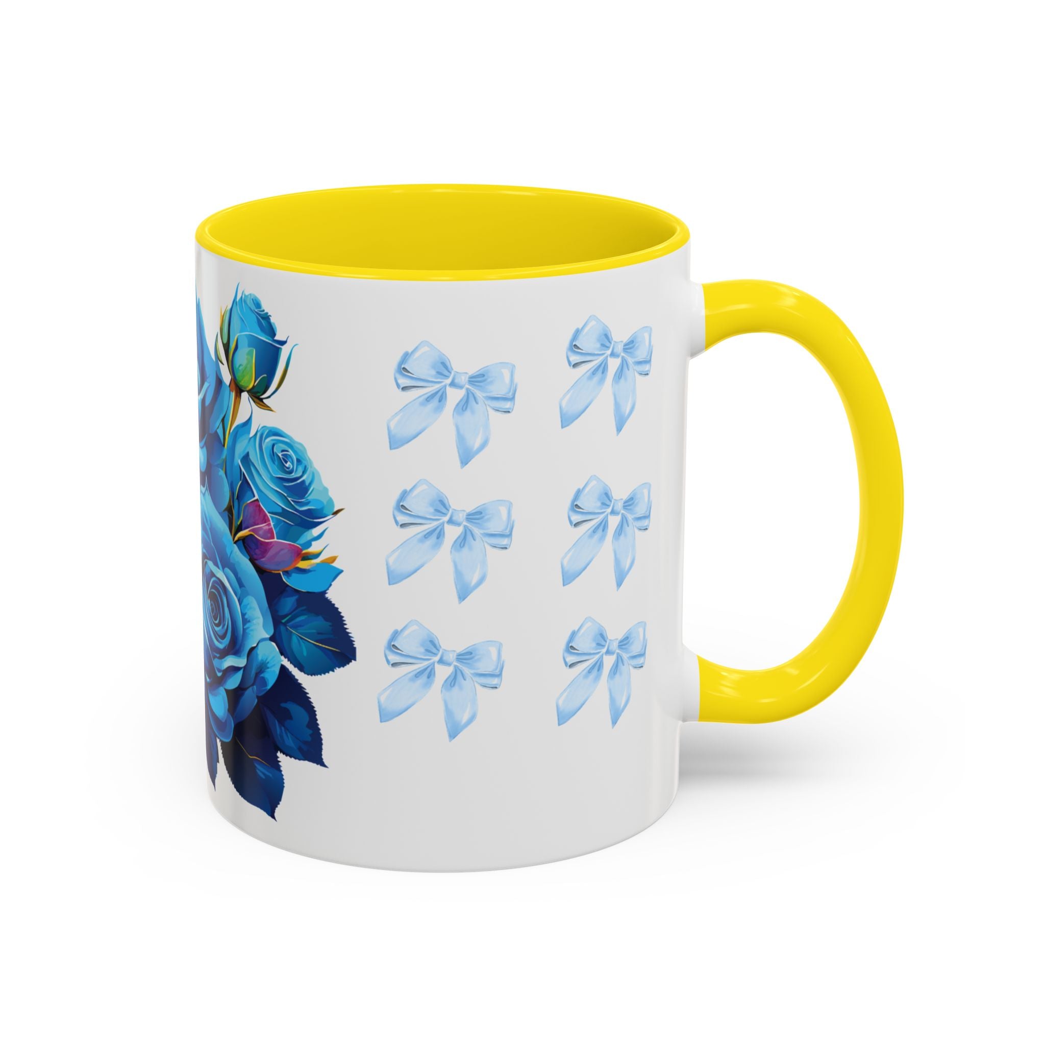 Blue Rose Accent Coffee Mug – Floral Bouquet Design (11/15 oz)