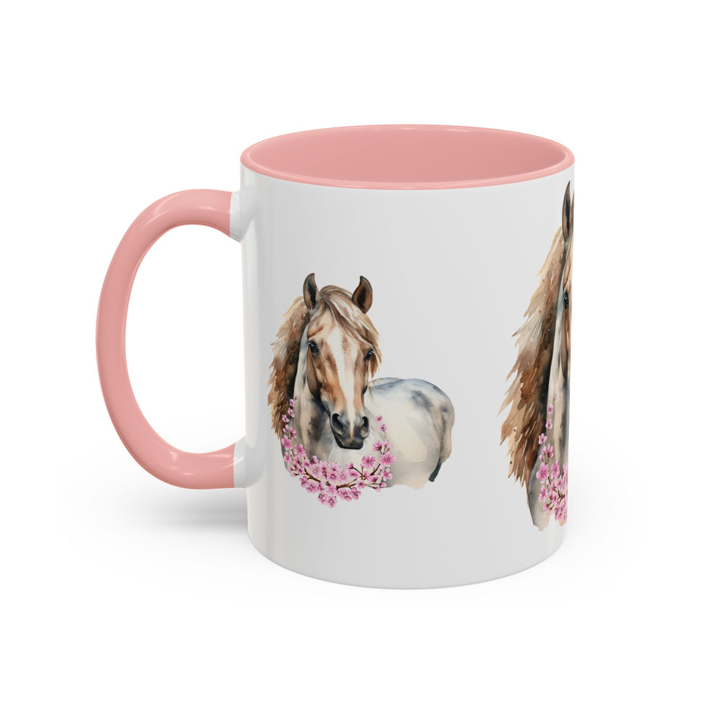 Horse Portrait Accent Coffee Mug — Floral Necklace Rustic Equestrian Gift (11/15oz)