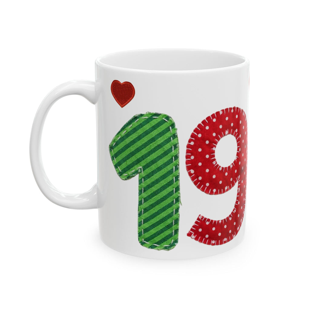 Patterned Number Heart Mug — Customizable Anniversary, Birthday or Year Coffee Cup (11oz/15oz)