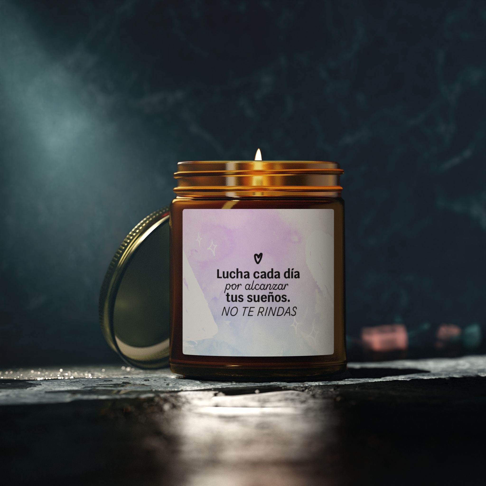 Motivational Spanish Scented Candle — Coconut Apricot (4oz/9oz) — "Lucha cada día... NO TE RINDAS"