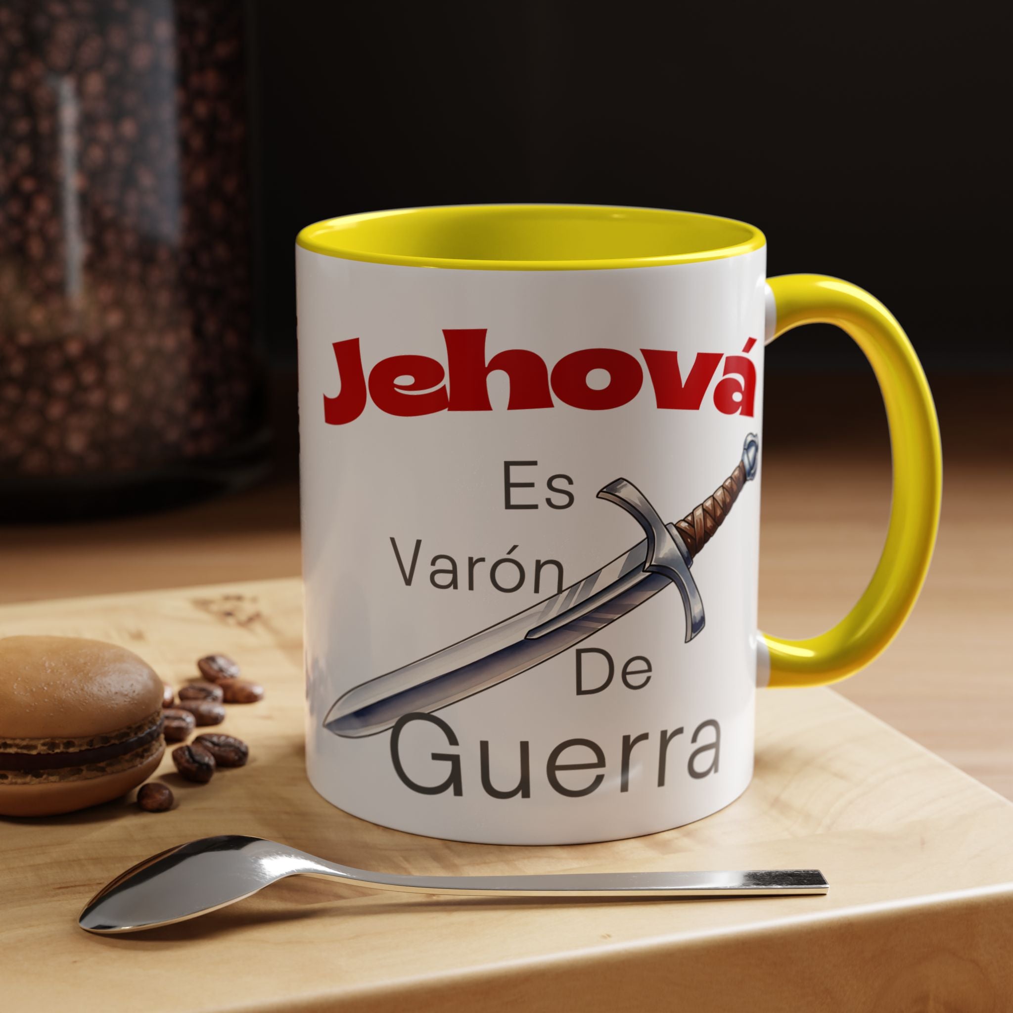 Jehovah Es Varón de Guerra Coffee Mug — Spanish Faith Sword Accent Mug (11/15oz)