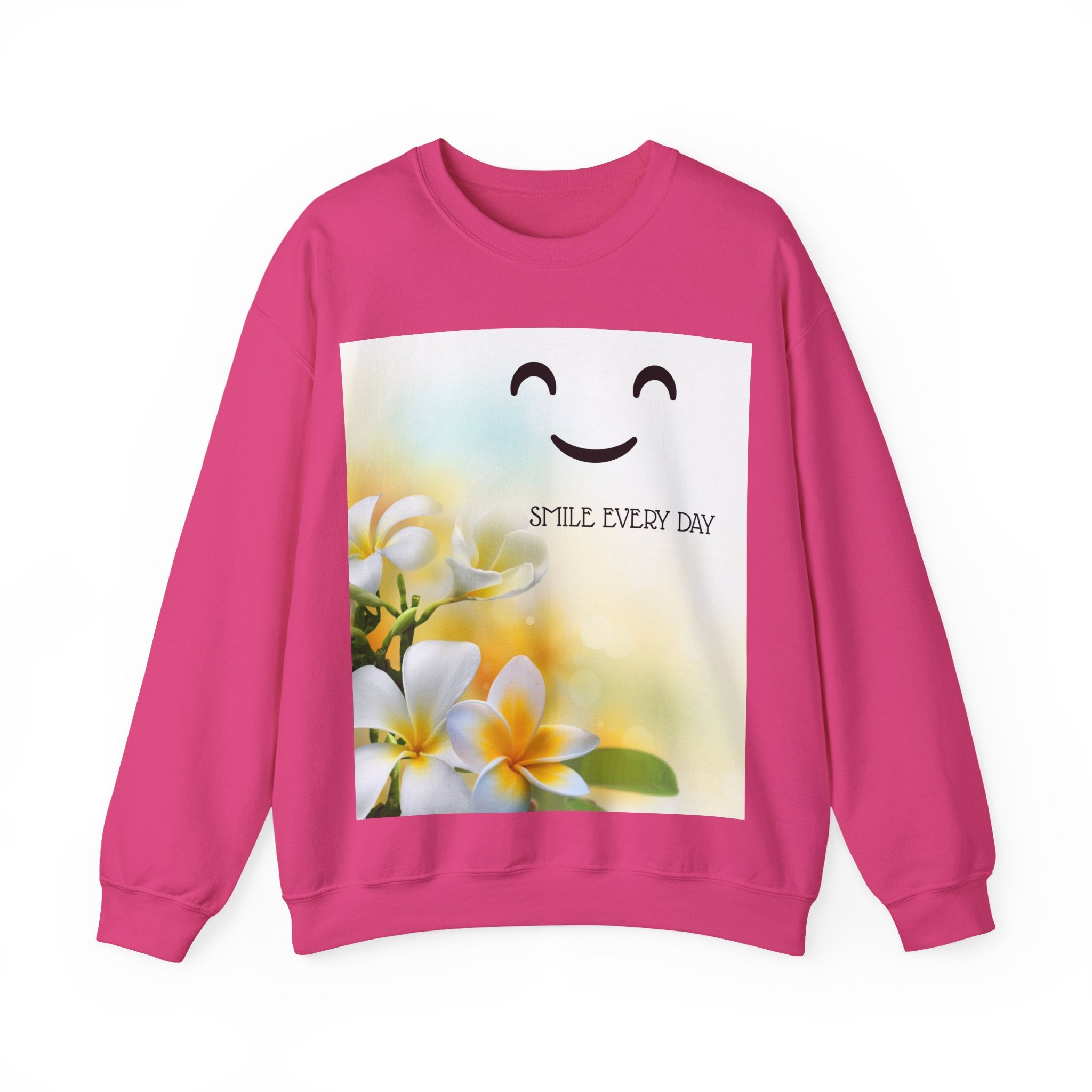 Smile Every Day Crewneck Sweatshirt — Floral Plumeria Happy Face Graphic