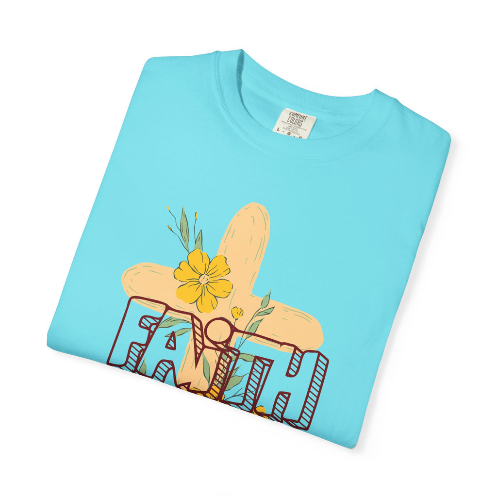 Faith Cross Floral T-Shirt — Christian Inspirational Tee with Yellow Flowers